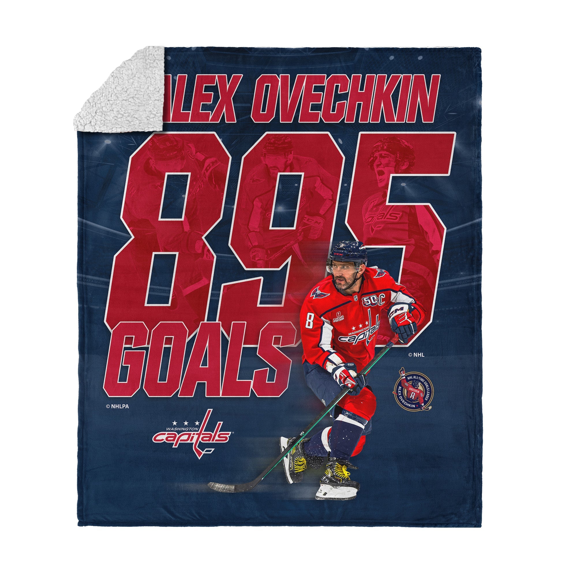 NHL Washington Capitals Alex Ovechkin 895 Goals Silk Touch Sherpa Throw Blanket 50 x 60 inches