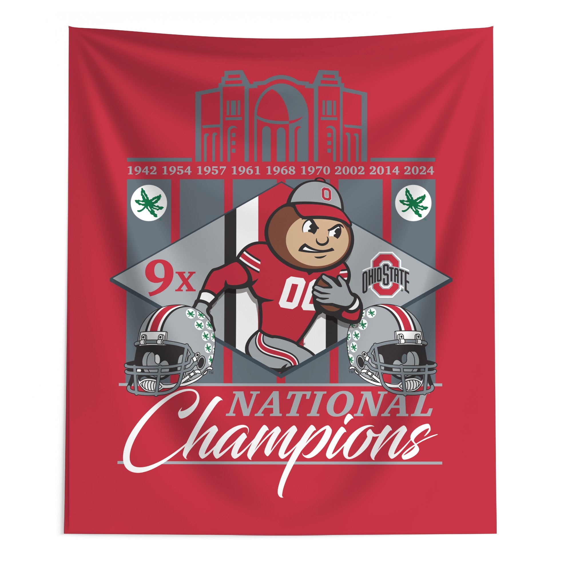 Ohio State Buckeyes NCAA 2024 FBC 9X Champs Wall Hanging 50X60 Inches