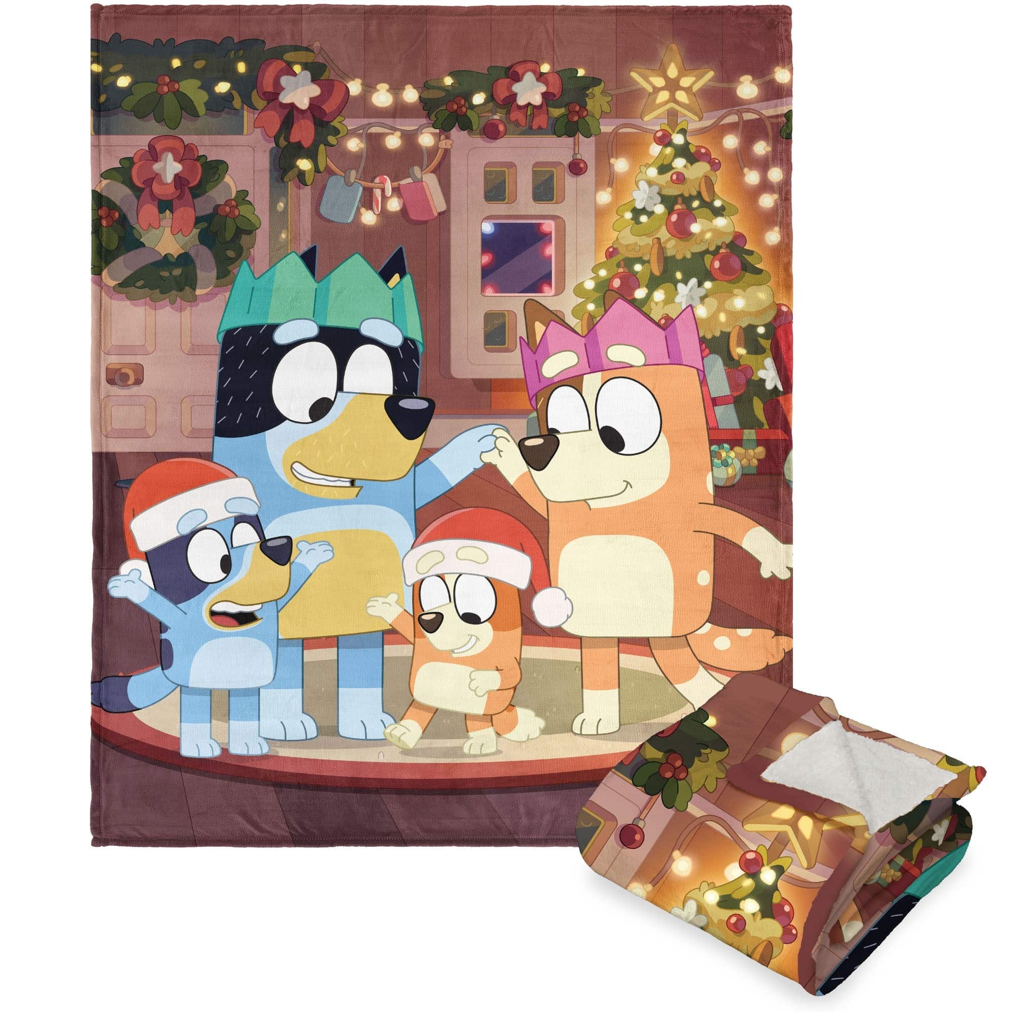 Bluey Family Christmas Silk Touch Sherpa Throw Blanket 50x60 Inches