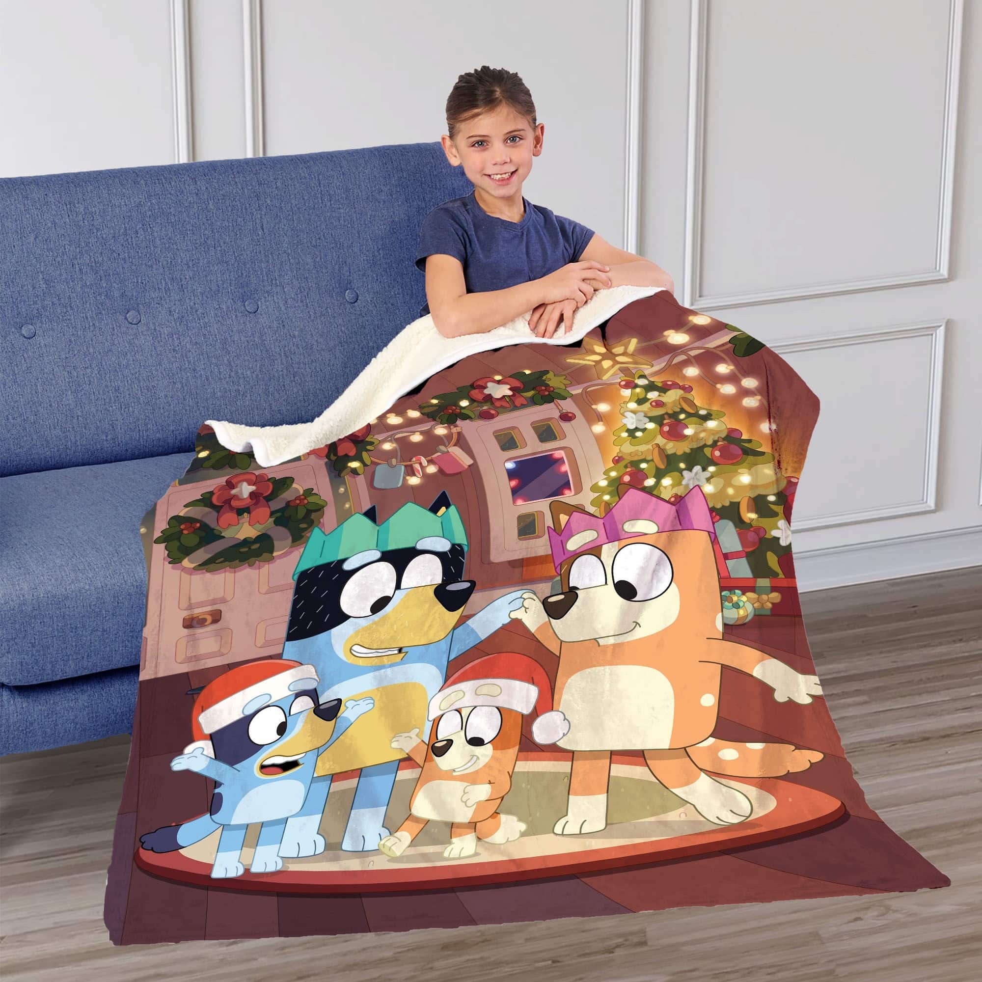 Bluey Family Christmas Silk Touch Sherpa Throw Blanket 50x60 Inches