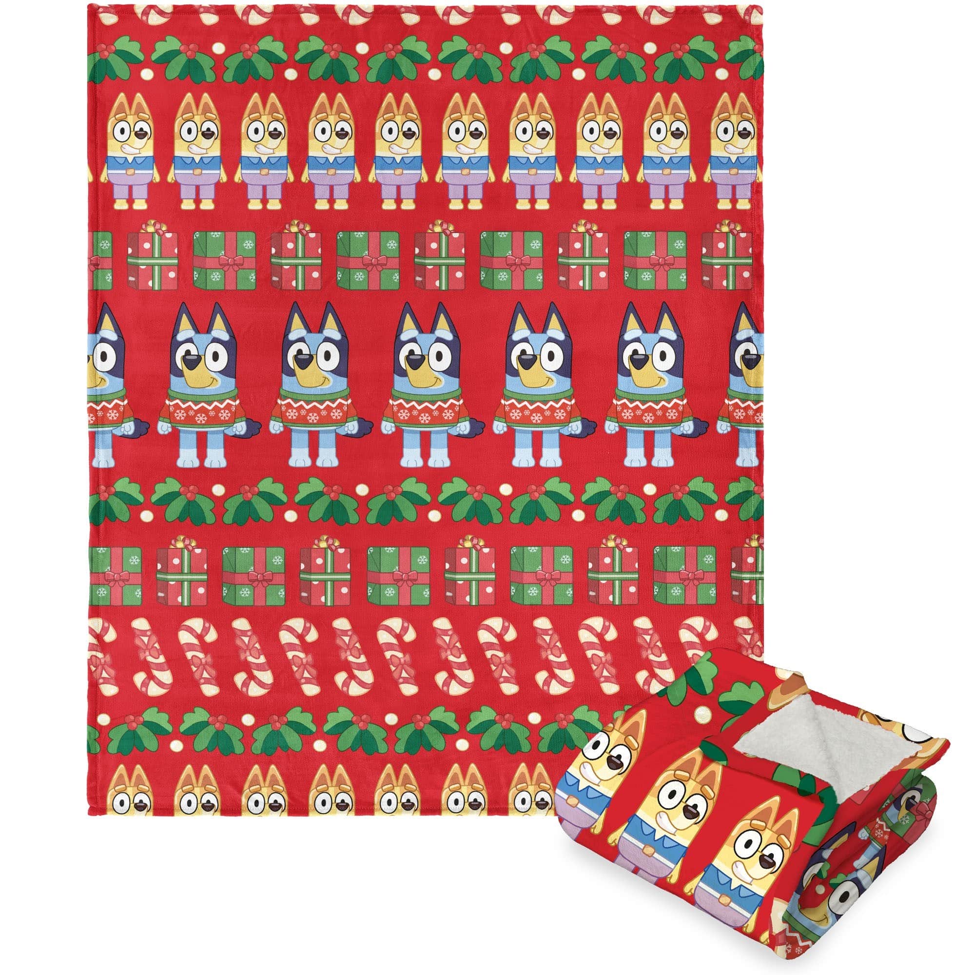 Bluey Christmas Sweater Silk Touch Sherpa Throw Blanket 50x60 Inches