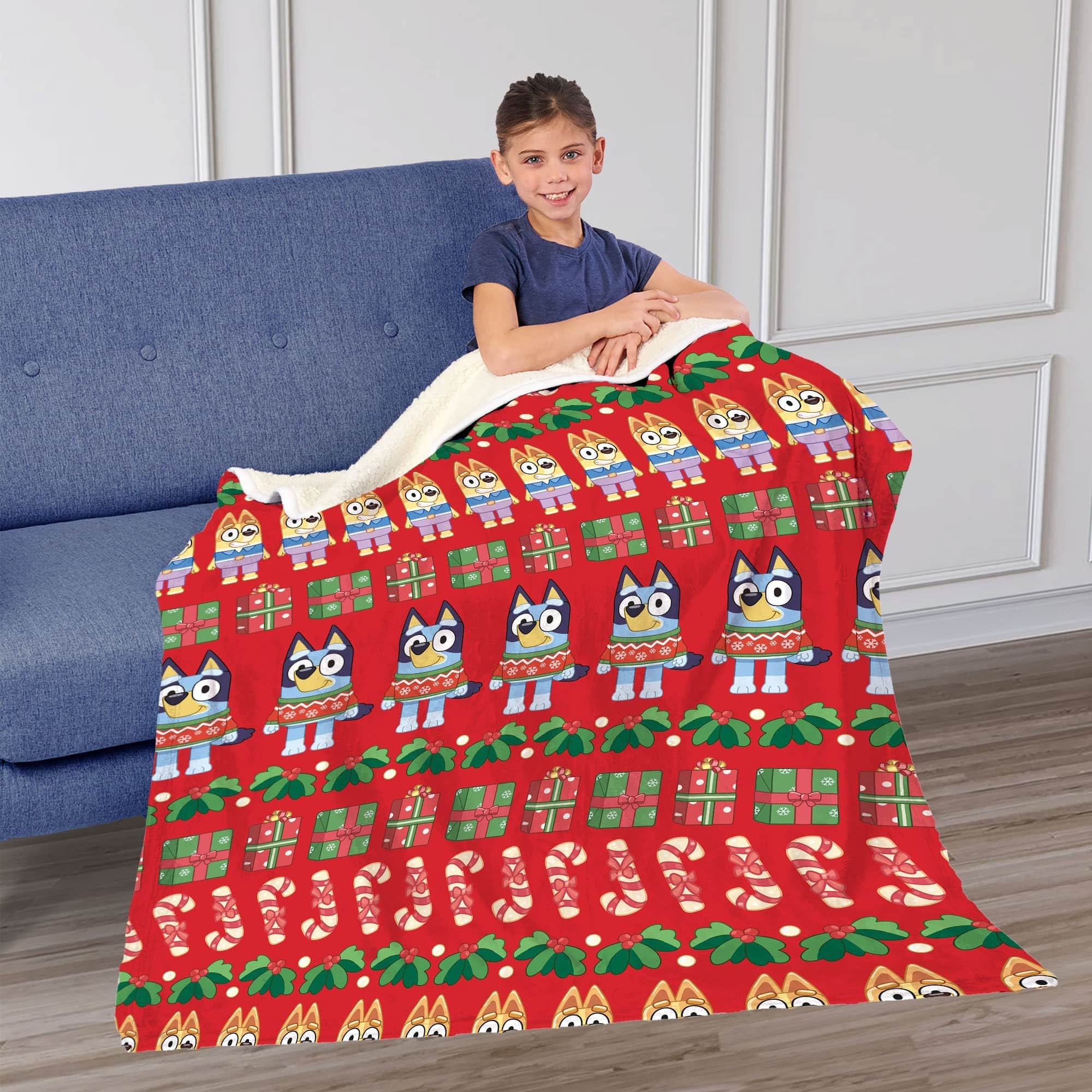 Bluey Christmas Sweater Silk Touch Sherpa Throw Blanket 50x60 Inches