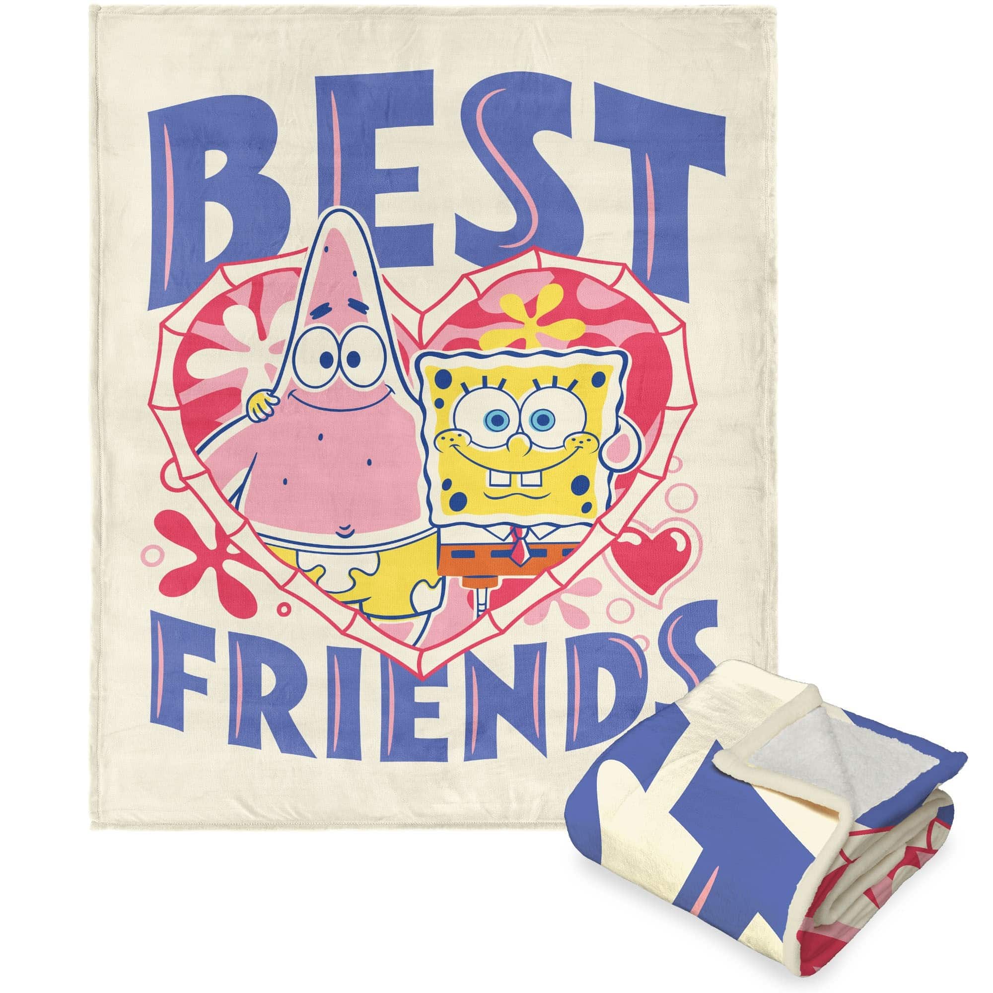 Nickelodeon Spongebob Squarepants Best Friends Silk Touch Sherpa Throw Blanket 50x60 Inches