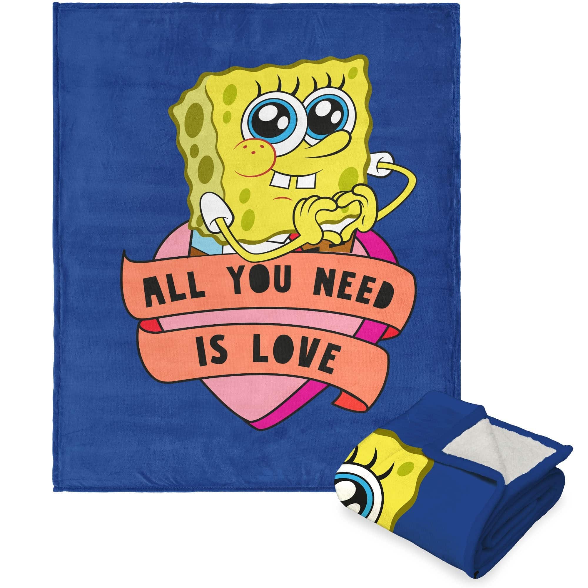 Nickelodeon Spongebob Squarepants Hearty Sponge Silk Touch Sherpa Throw Blanket 50x60 Inches