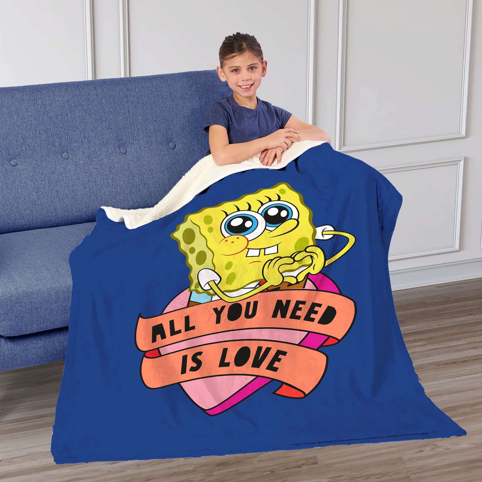 Nickelodeon Spongebob Squarepants Hearty Sponge Silk Touch Sherpa Throw Blanket 50x60 Inches