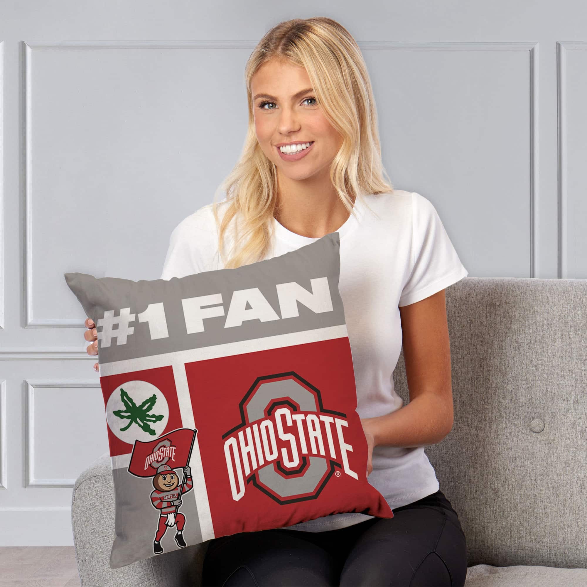NCAA Number 1 Fan Ohio State Buckeyes Personalized Throw Pillow 18x18 Inches