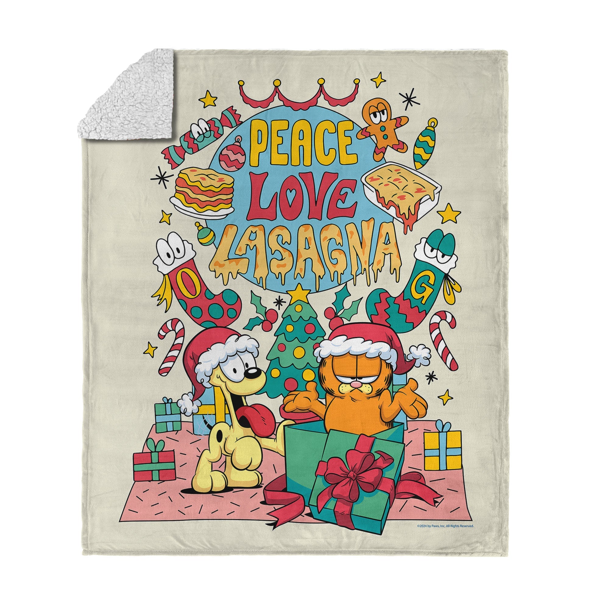 Nickelodeon Garfield Peace Love Lasagna Silk Touch Sherpa Throw Blanket 50x60 Inches