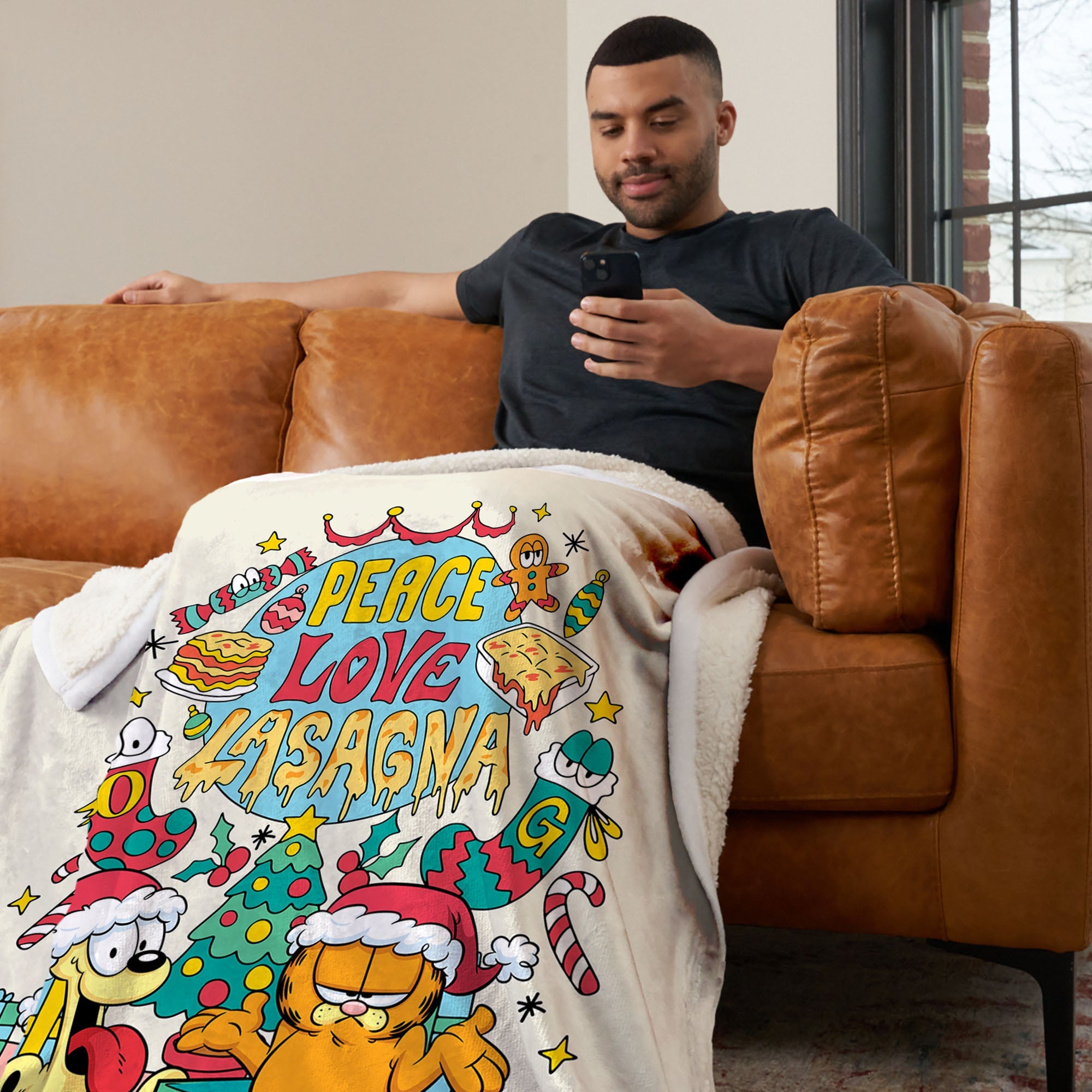 Nickelodeon Garfield Peace Love Lasagna Silk Touch Sherpa Throw Blanket 50x60 Inches