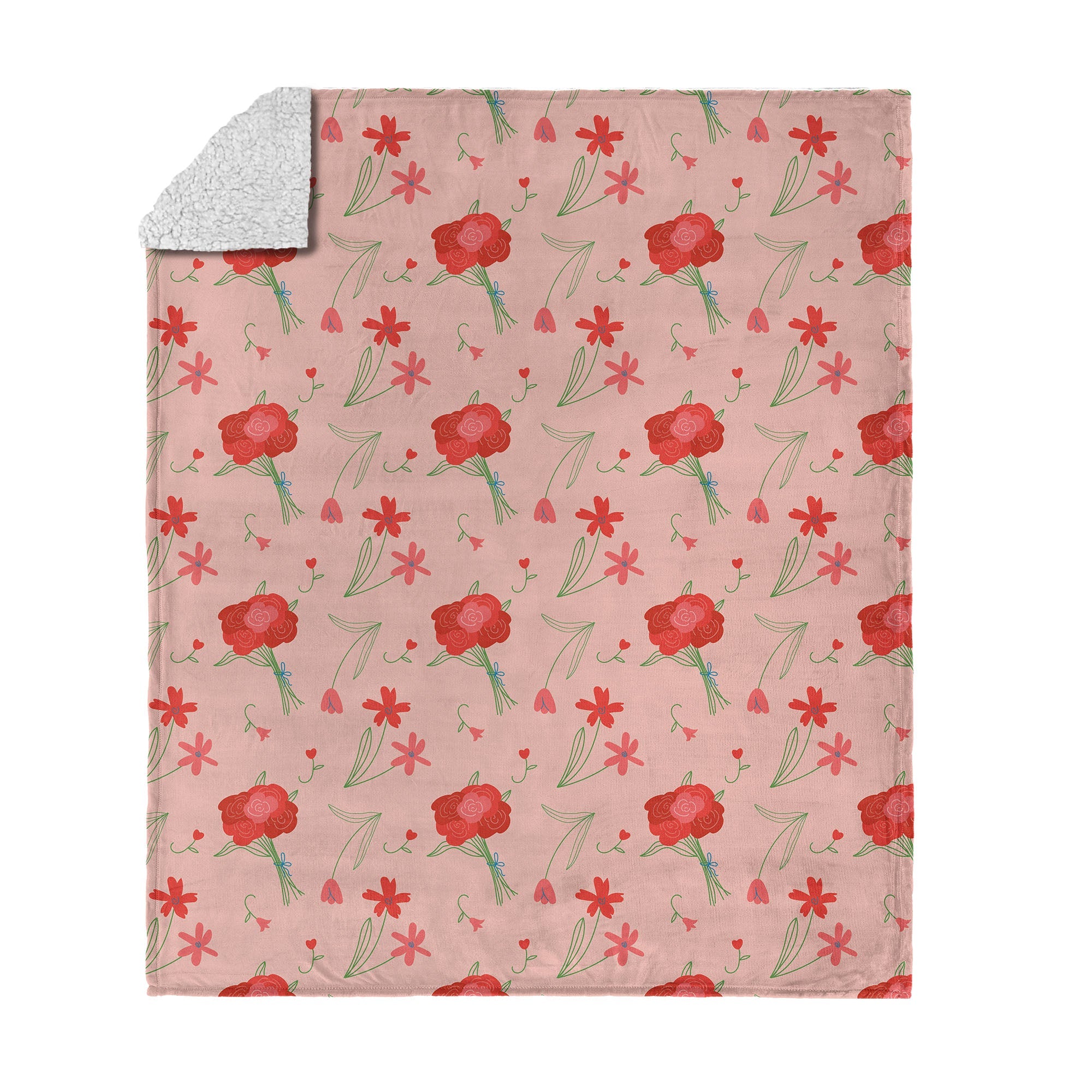 Valentine's Day Flowers Silk Touch Sherpa Throw Blanket 50x60 Inches