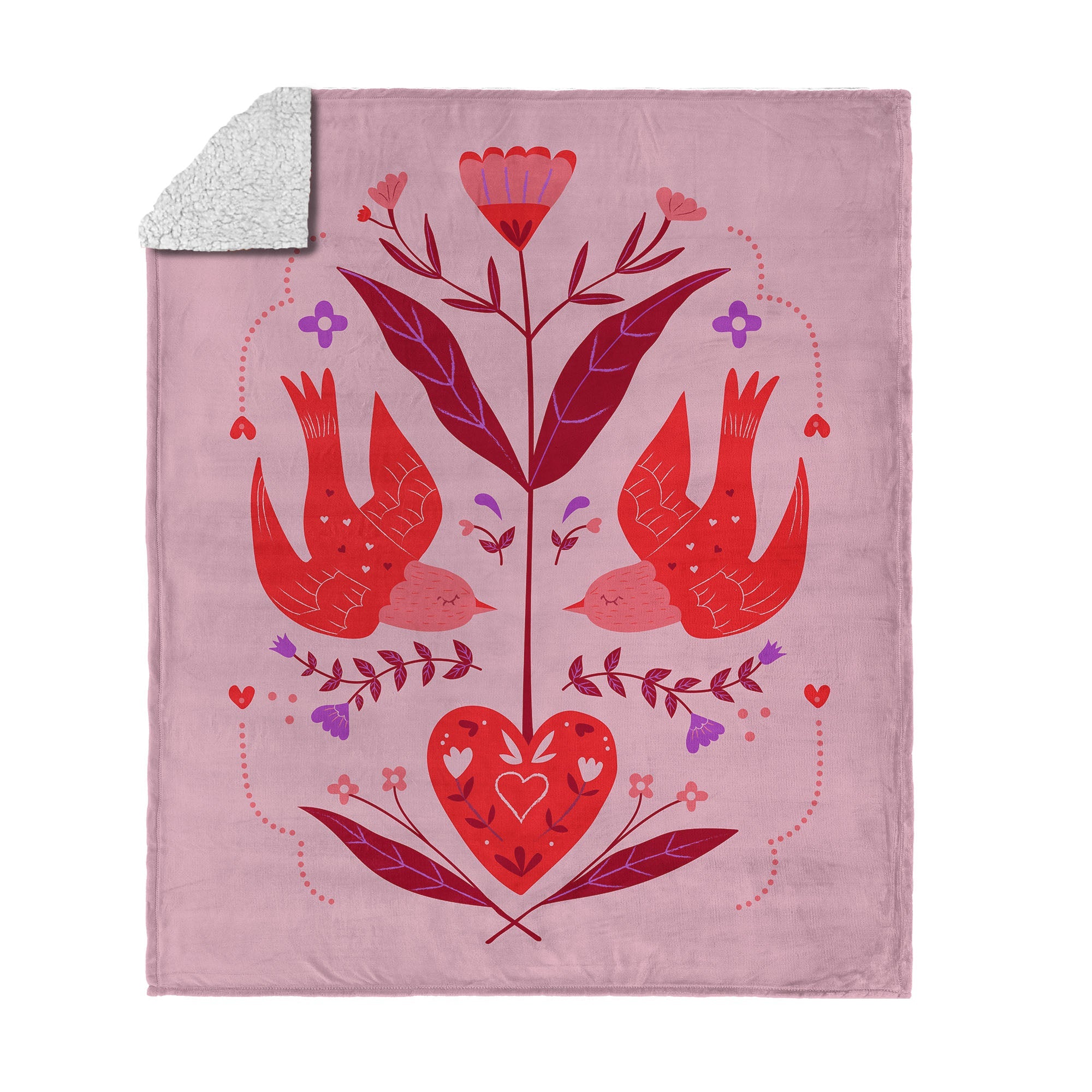 Valentine's Day Flying Birds Silk Touch Sherpa Throw Blanket 50x60 Inches