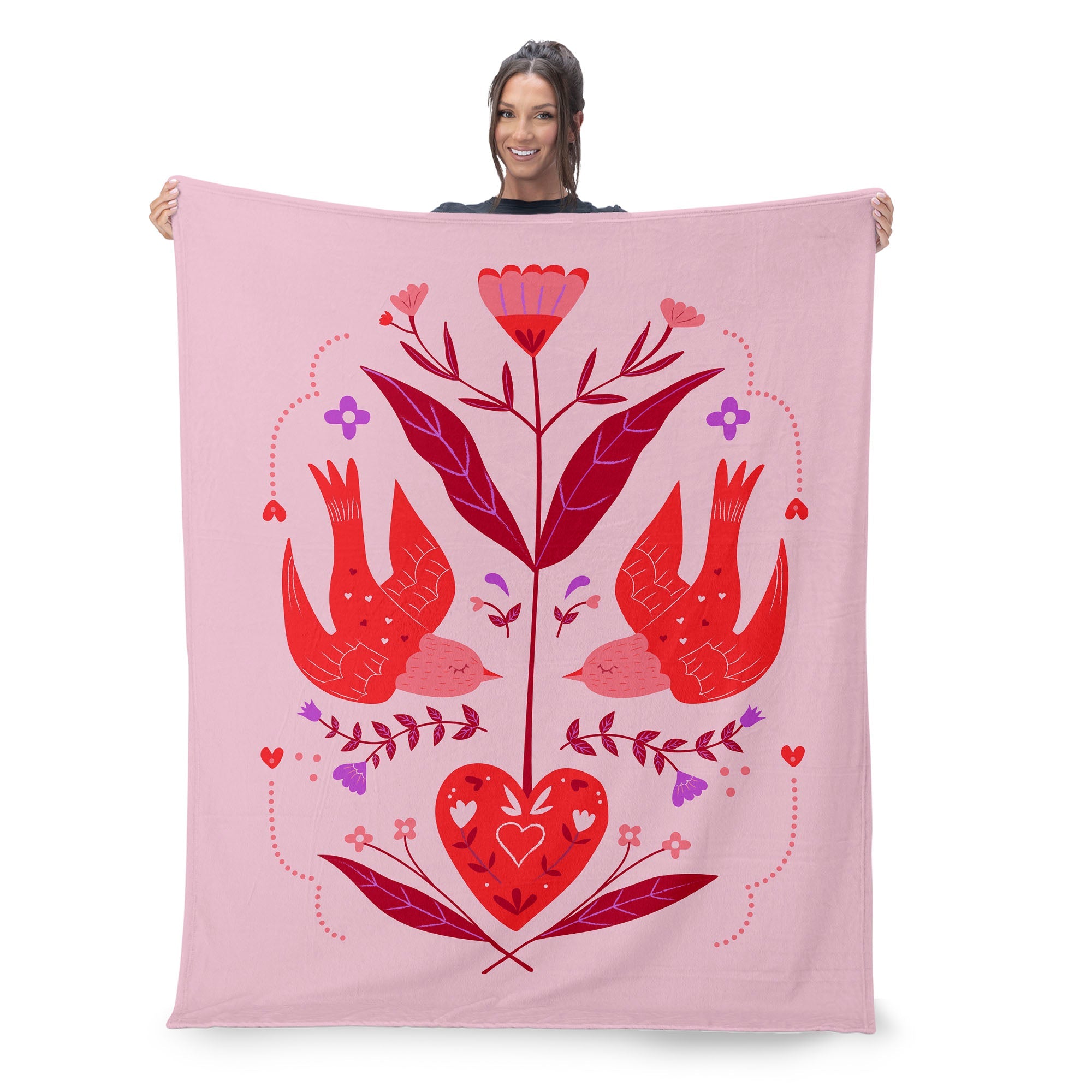 Valentine's Day Flying Birds Silk Touch Sherpa Throw Blanket 50x60 Inches