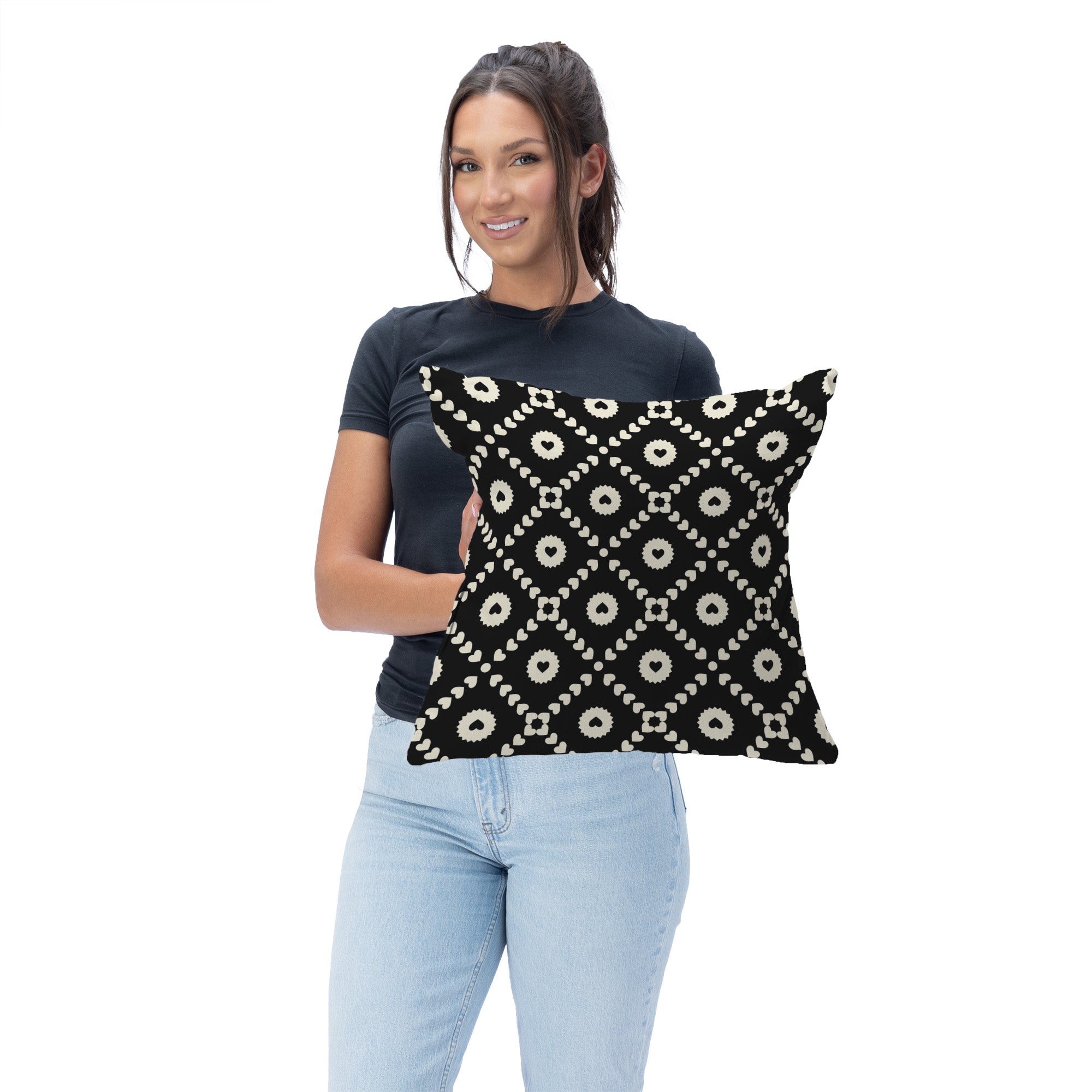 Valentine's Day Black Hearts Throw Pillow 18X18 Inches
