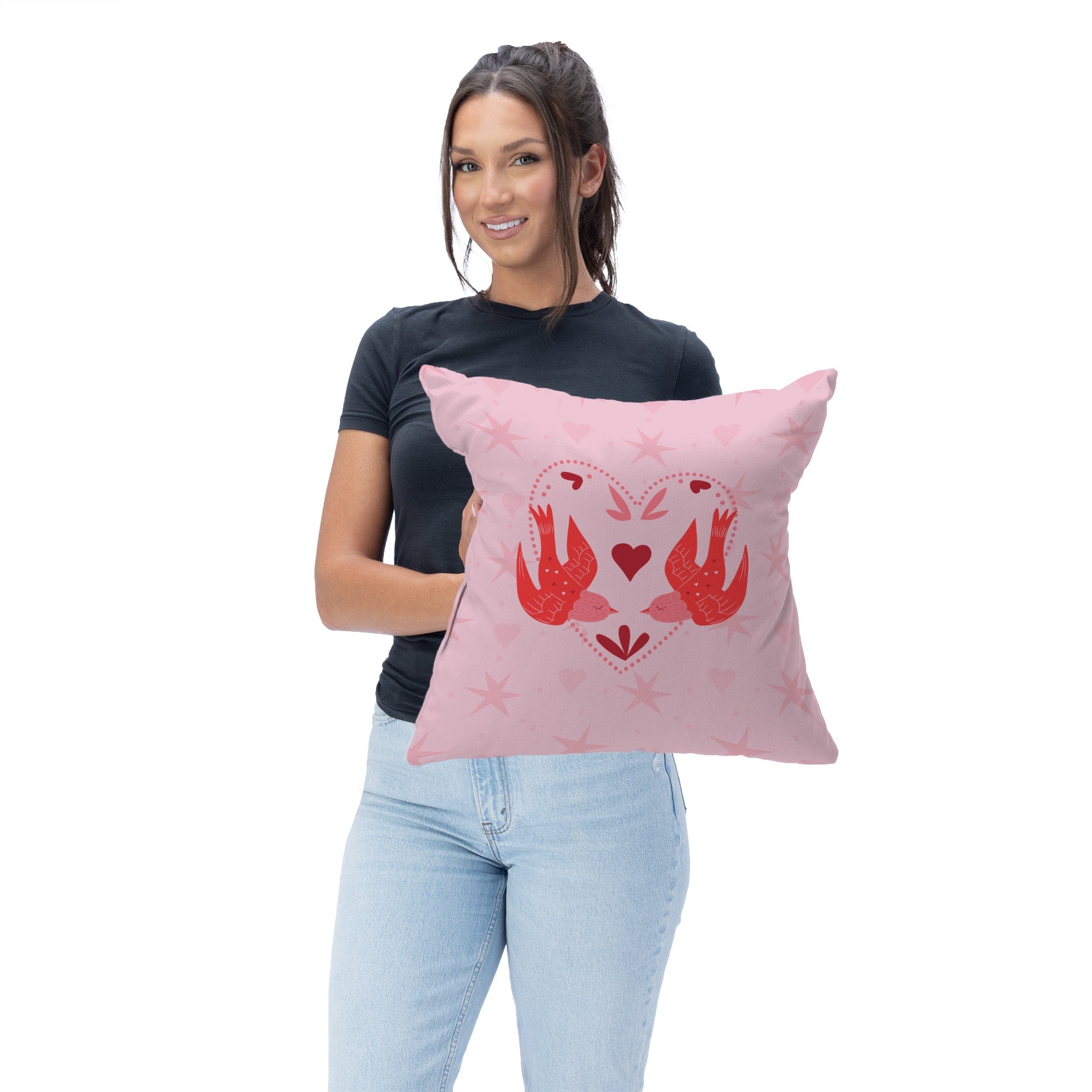 Valentine's Day Flying Birds Throw Pillow 18X18 Inches