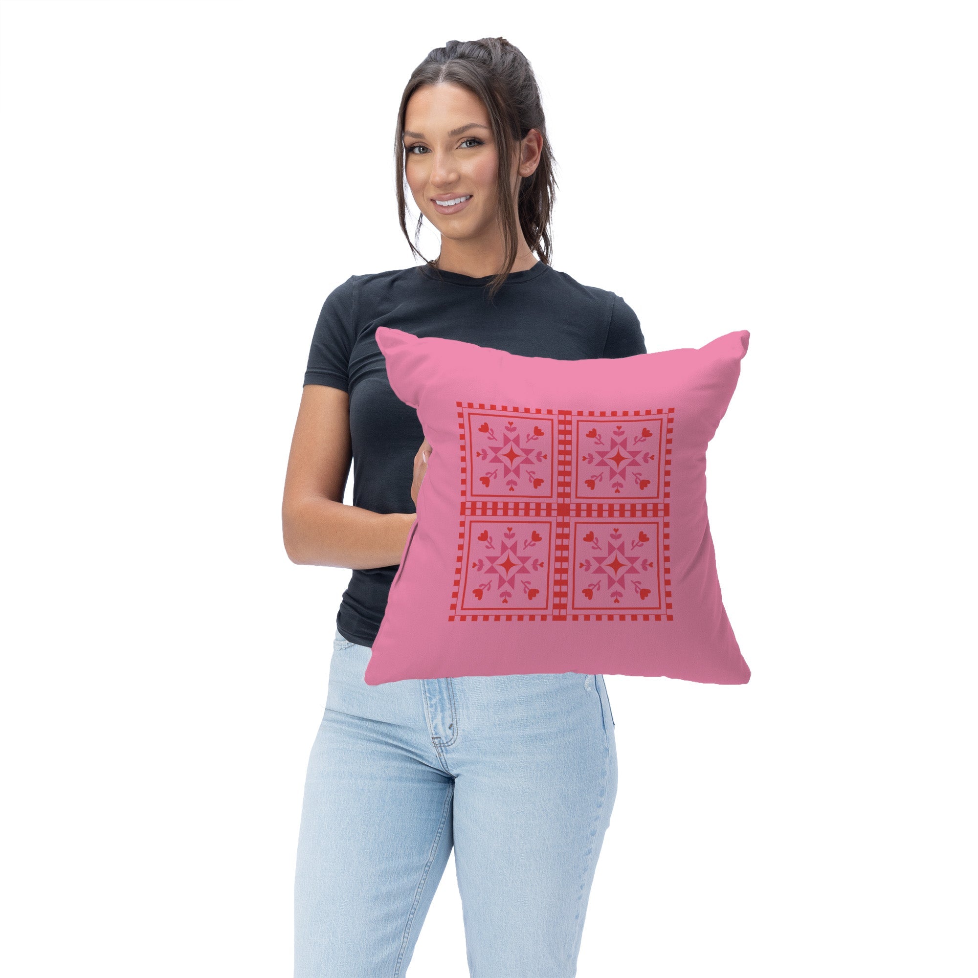 Valentine's Day Quilted Throw Pillow 18X18 Inches