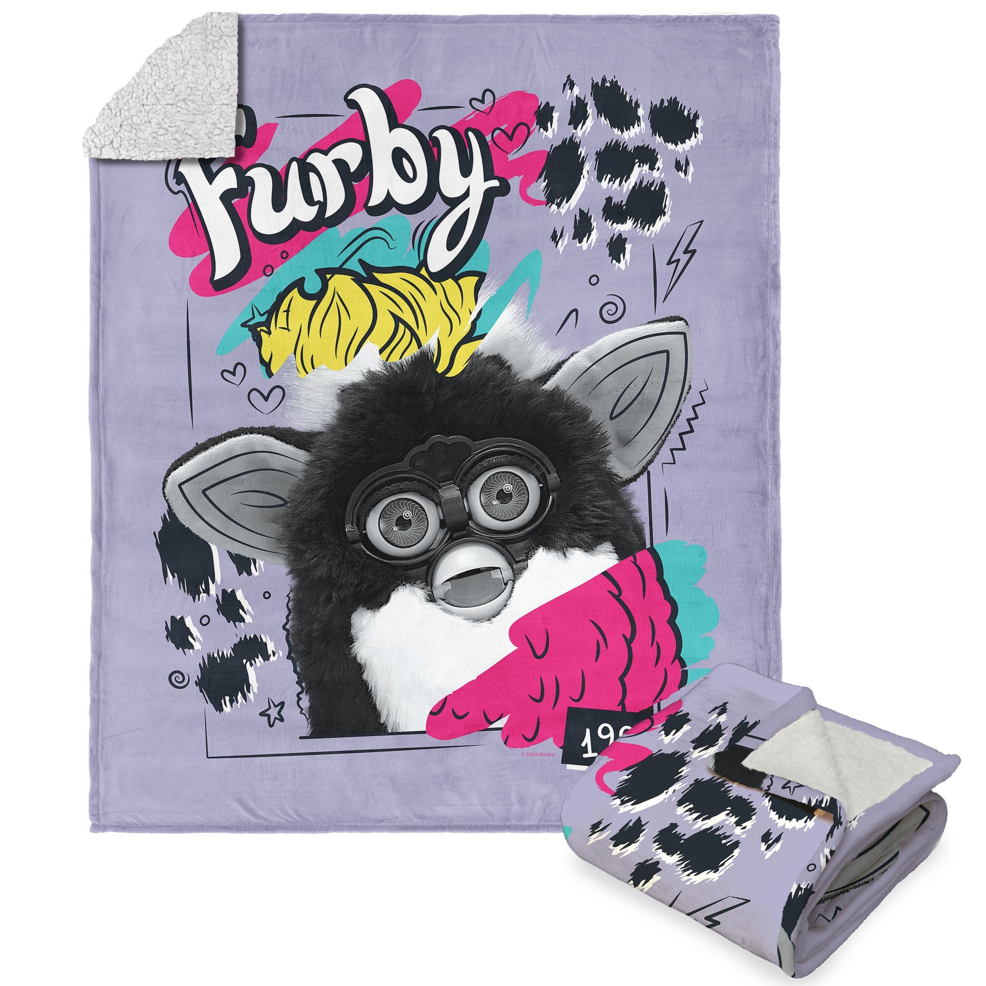 Hasbro Furby Furby 1998 Silk Touch Sherpa Throw Blanket 50x60 Inches