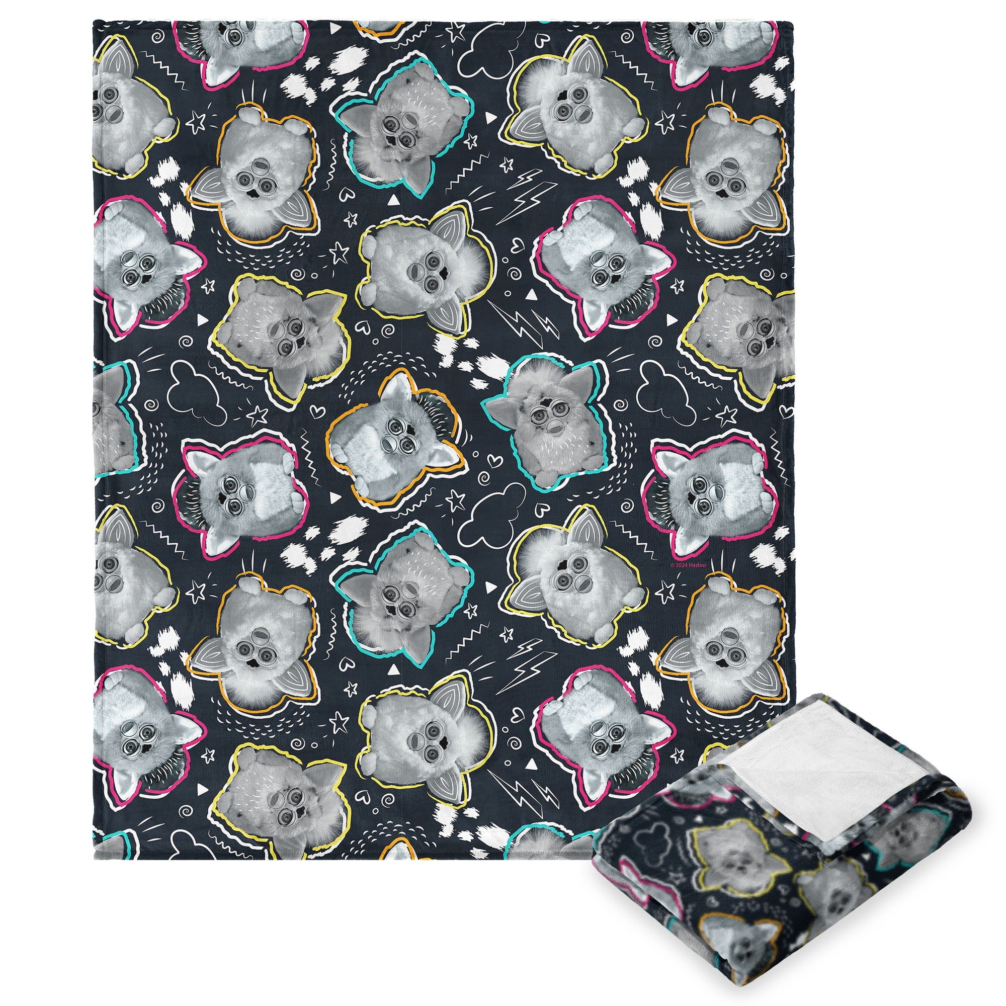 Hasbro Furby Retro Furby Pattern Silk Touch Throw Blanket 40x50 Inches