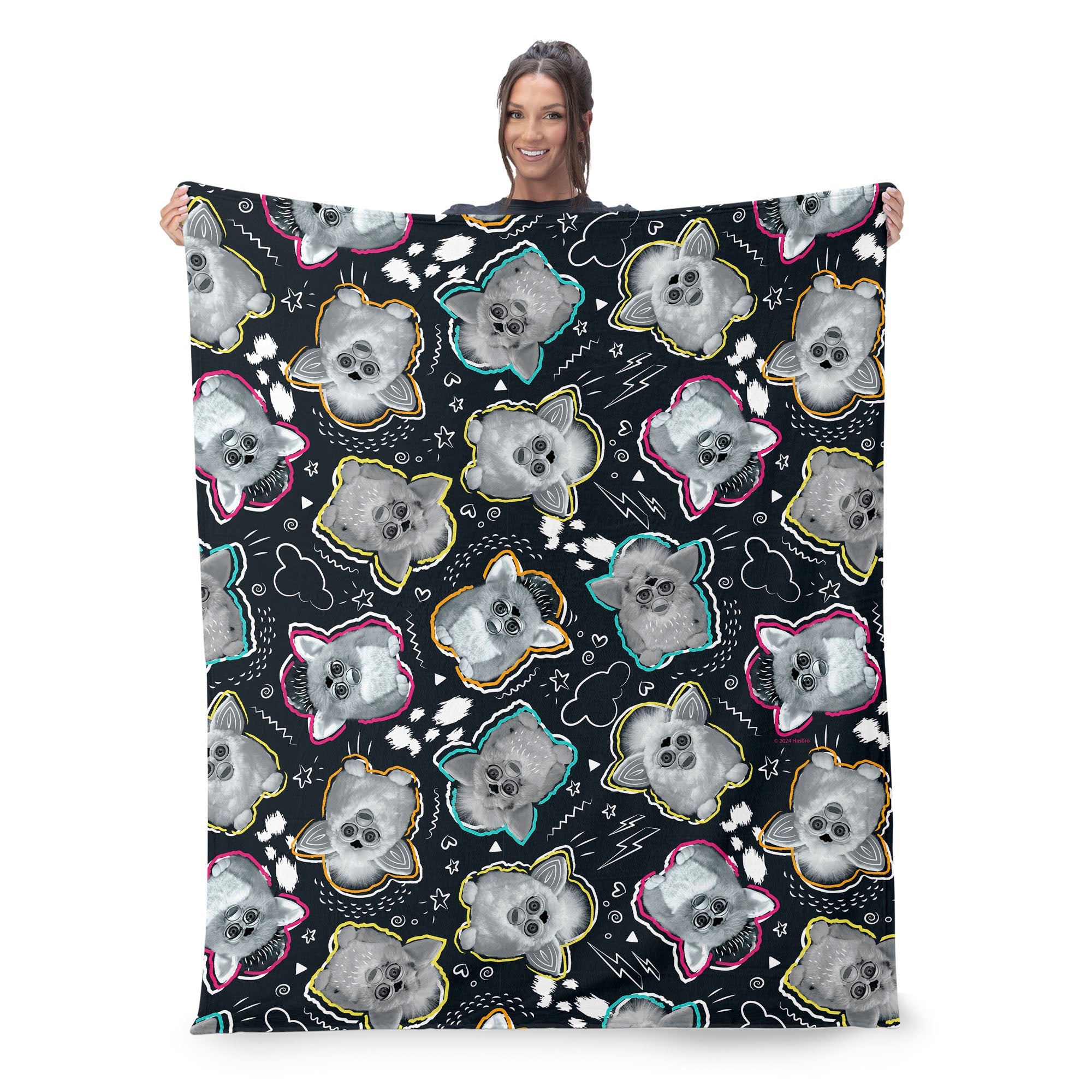 Hasbro Furby Retro Furby Pattern Silk Touch Throw Blanket 40x50 Inches