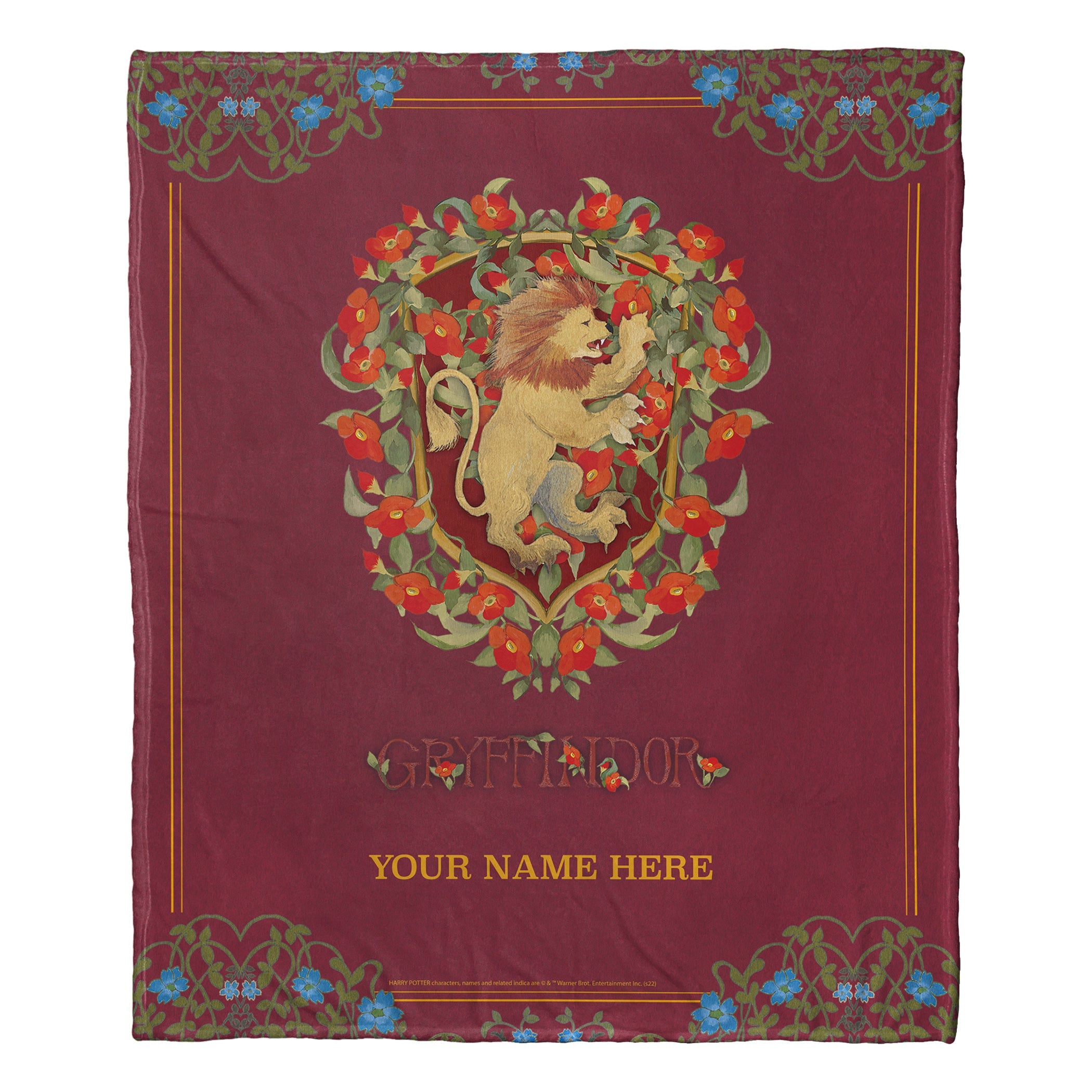 Warner Bros. Harry Potter Botanical Gryffindor Personalized Silk Touch Throw Blanket 50x60 Inches