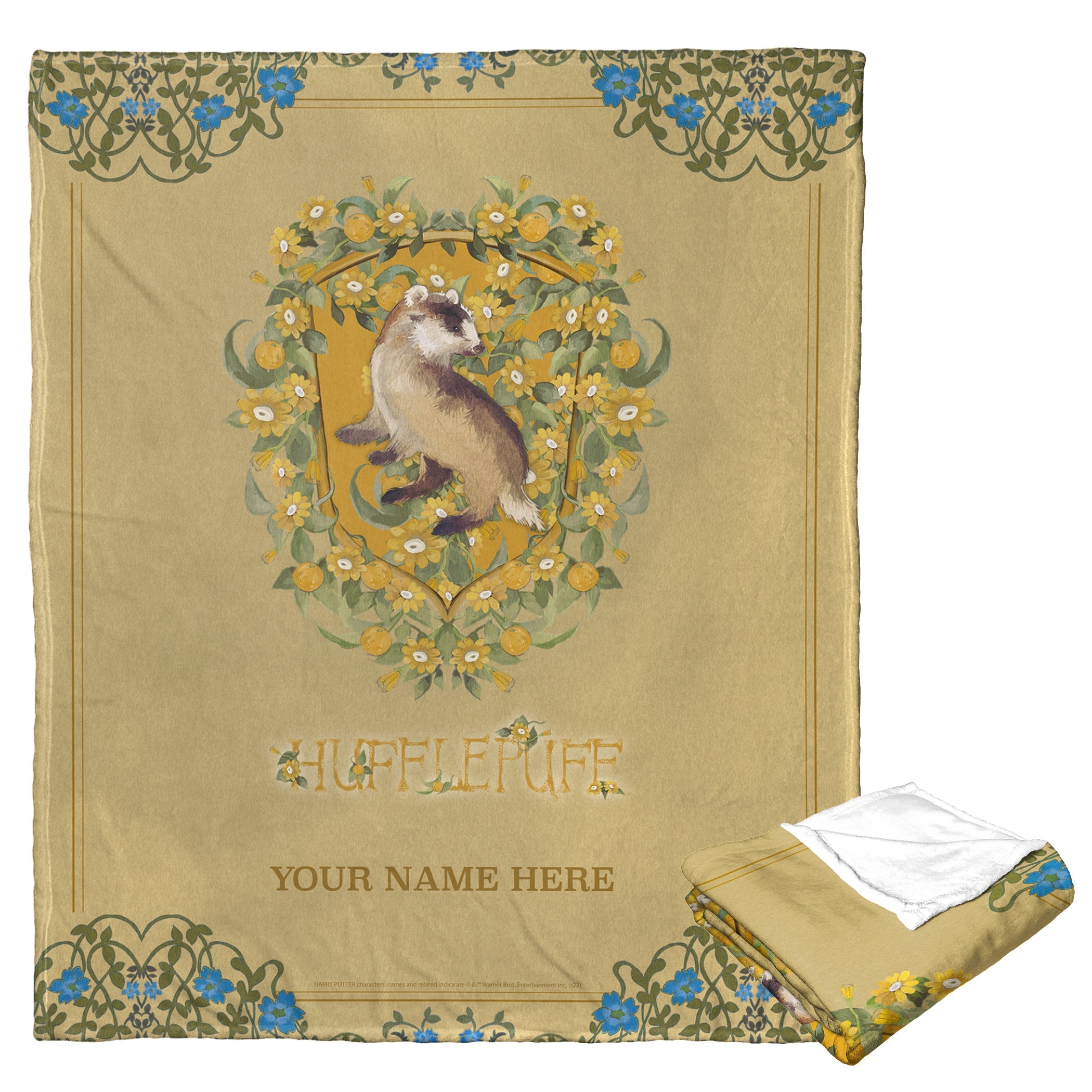Warner Bros. Harry Potter Botanical Hufflepuff Personalized Silk Touch Throw Blanket 50x60 Inches