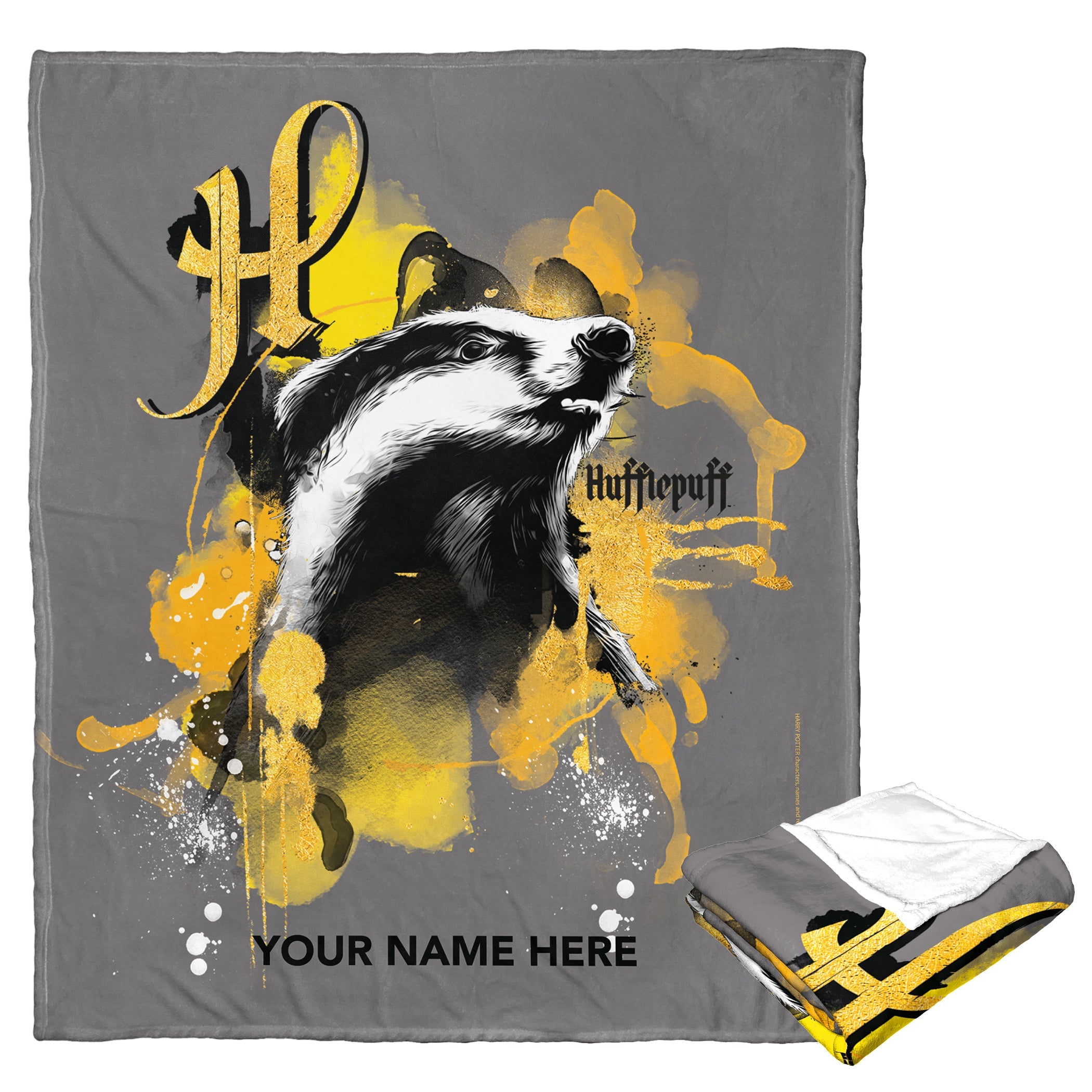 Warner Bros. Harry Potter Watercolor Hufflepuff Personalized Silk Touch Throw Blanket 50x60 Inches