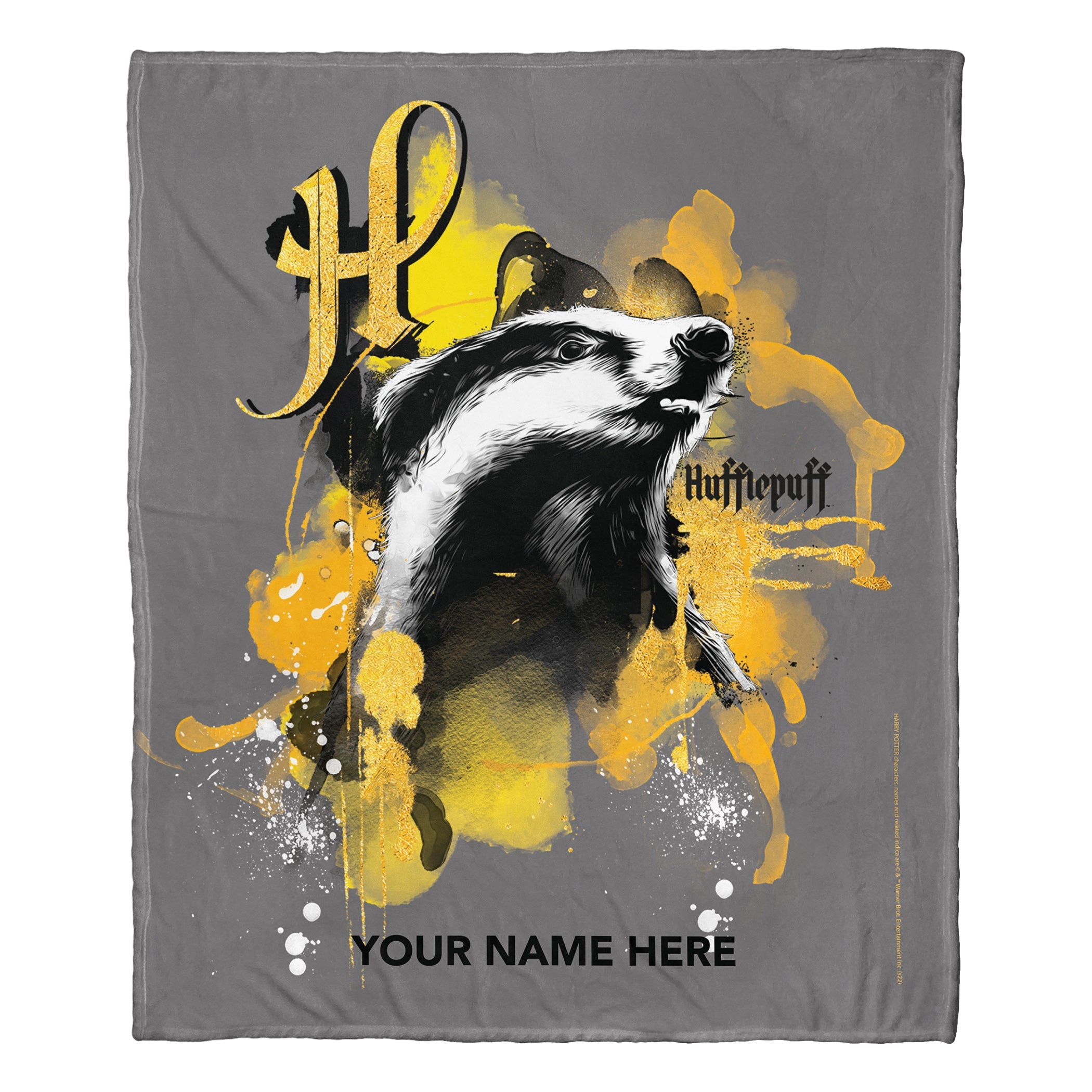 Warner Bros. Harry Potter Watercolor Hufflepuff Personalized Silk Touch Throw Blanket 50x60 Inches