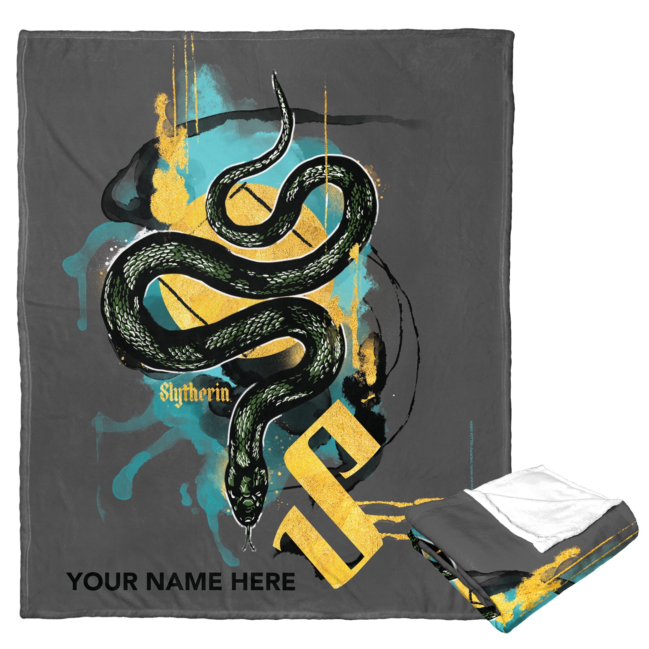 Warner Bros. Harry Potter Watercolor Slytherin Personalized Silk Touch Throw Blanket 50x60 Inches