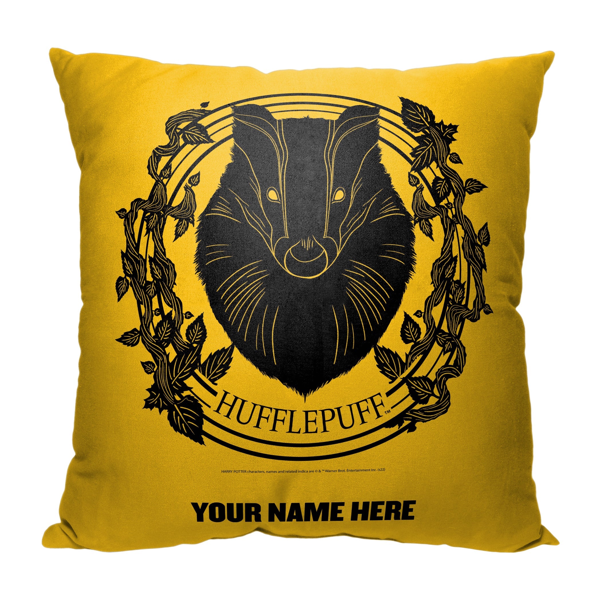 Warner Bros. Harry Potter Bold Hufflepuff Personalized Throw Pillow 18x18 Inches