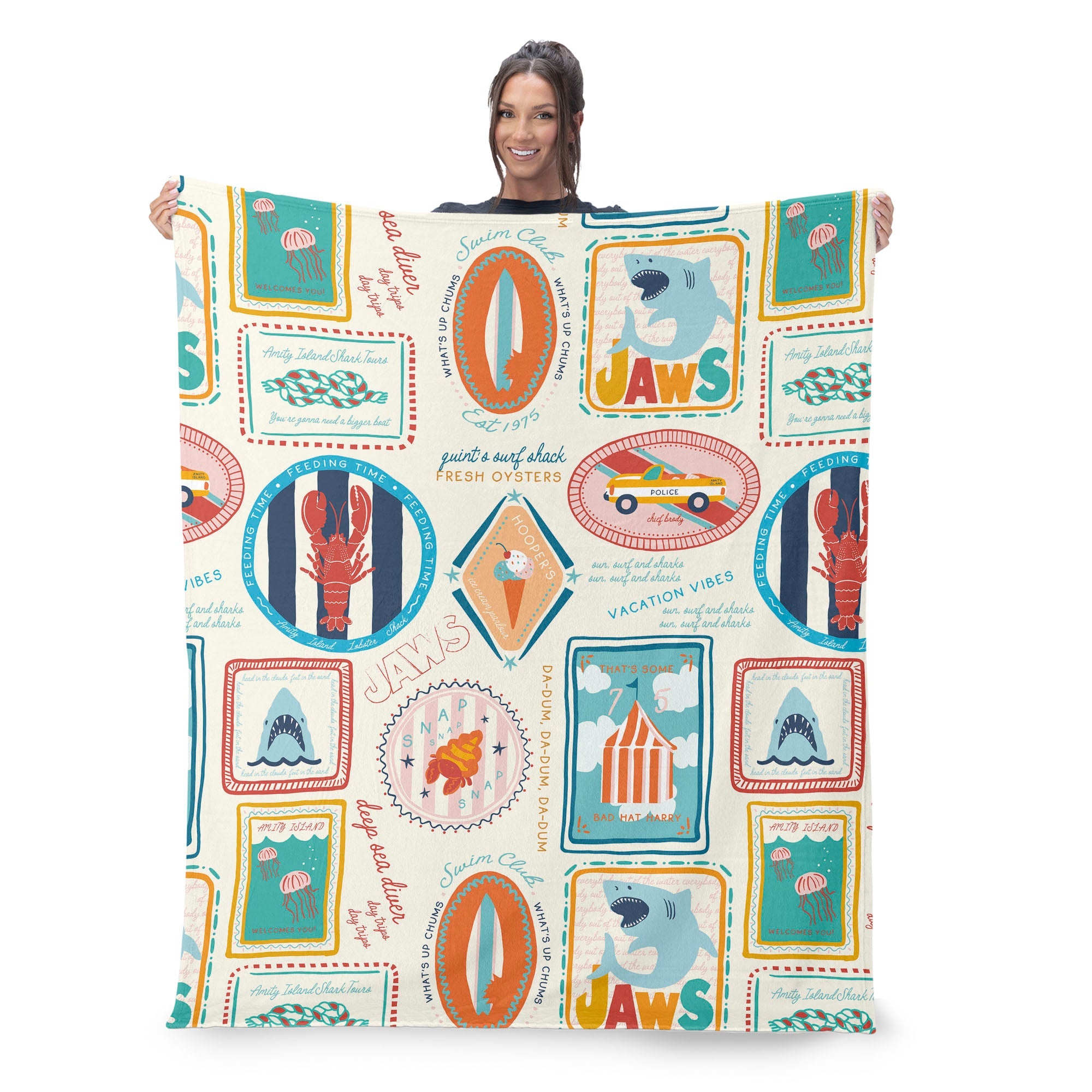 Jaws Jaws Post Stamps Silk Touch Throw Blanket 50x60 inches