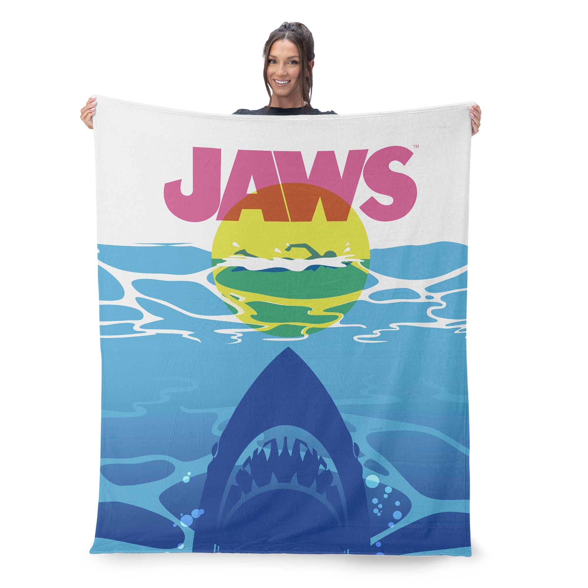 Jaws CMYK Poster Silk Touch Sherpa Throw Blanket 50x60 inches