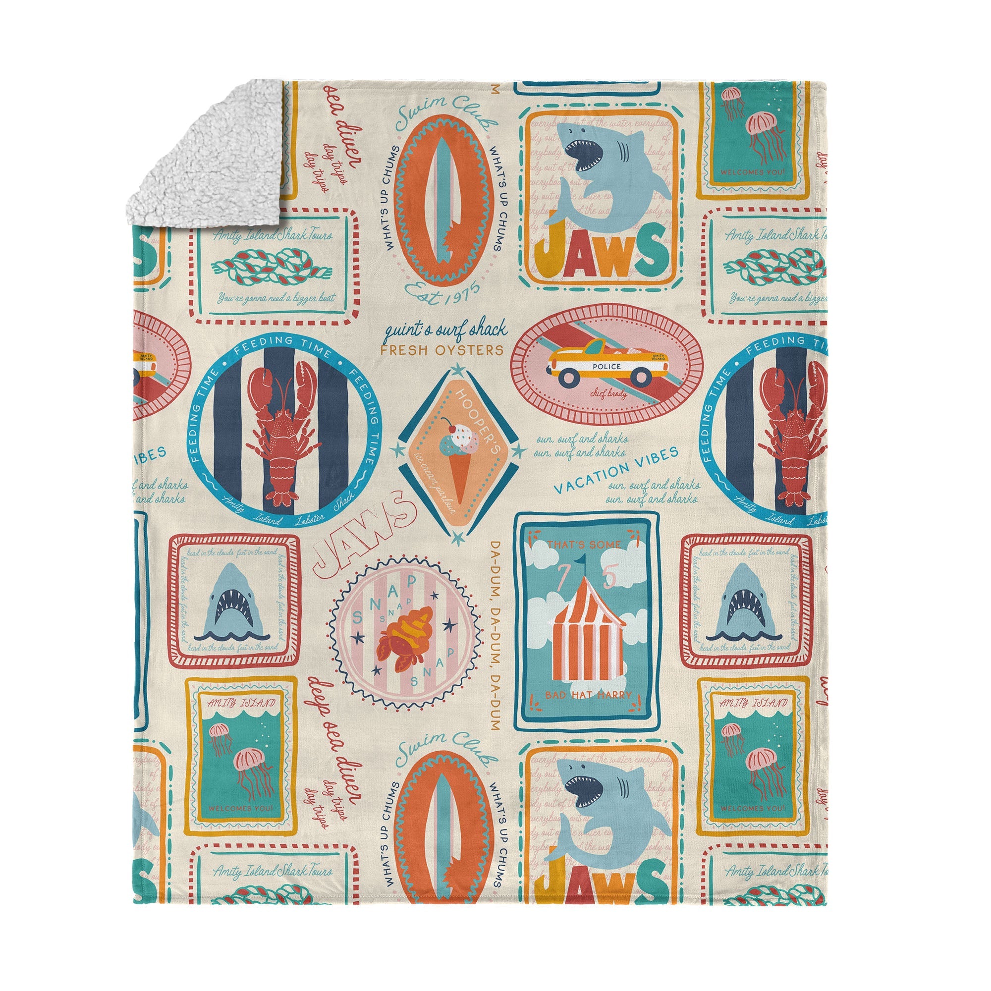 Jaws Jaws Post Stamps Silk Touch Sherpa Throw Blanket 50x60 inches