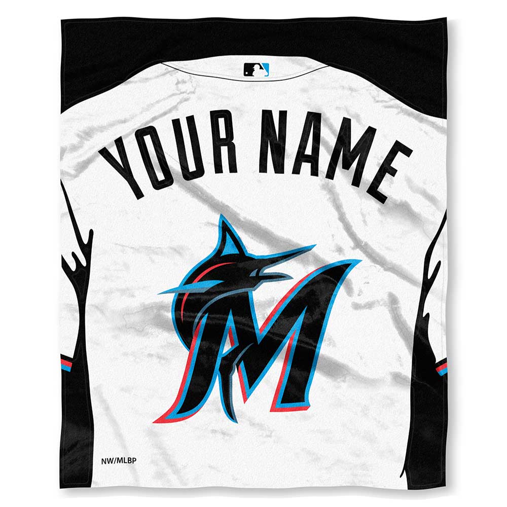 MLB Miami Marlins Jersey Personalized Silk Touch Throw Blanket 50x60 Inches