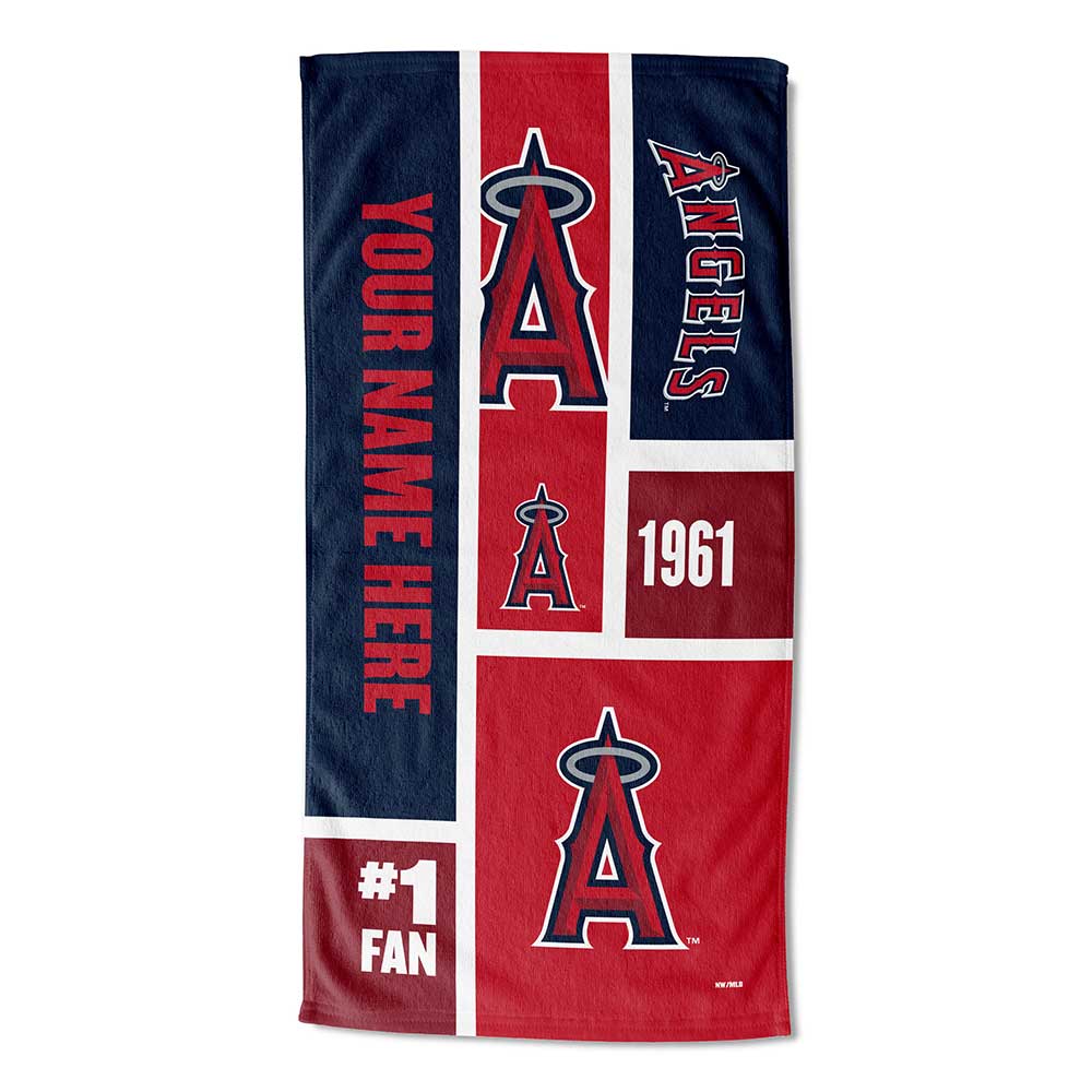 MLB Los Angeles Angels Colorblock Personalized Beach Towel 30x60 Inches