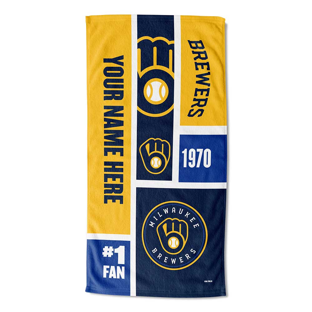 MLB Milwaukee Brewers Colorblock Personalized Beach Towel 30x60 Inches