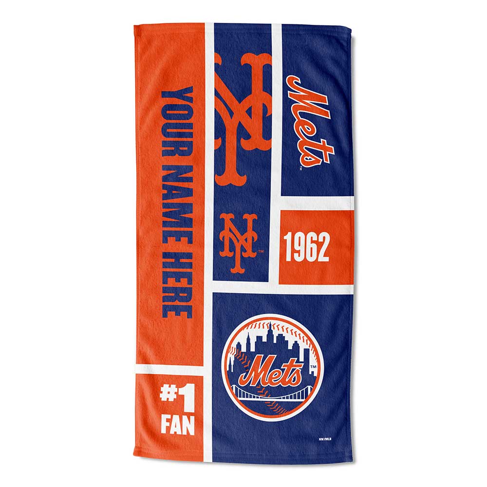 MLB New York Mets Colorblock Personalized Beach Towel 30x60 Inches