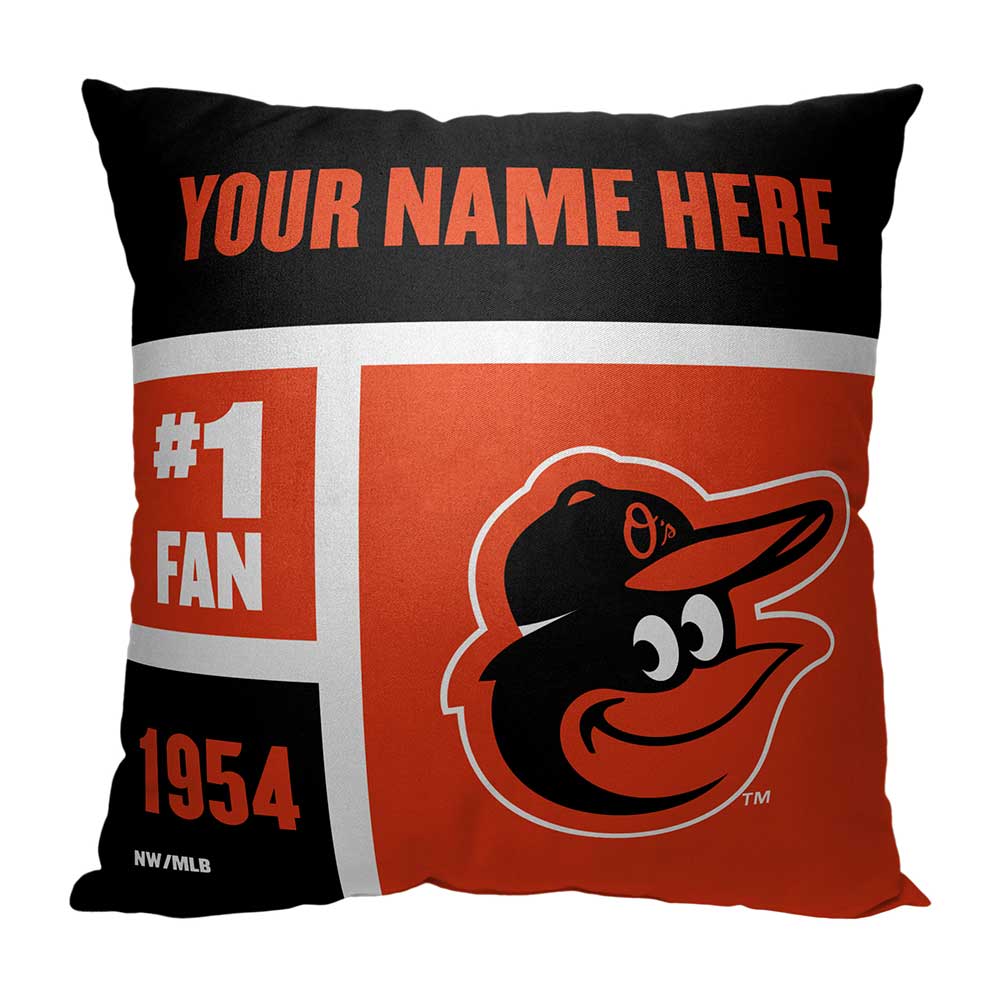 MLB Baltimore Orioles Colorblock Personalized Throw Pillow 18x18 Inches