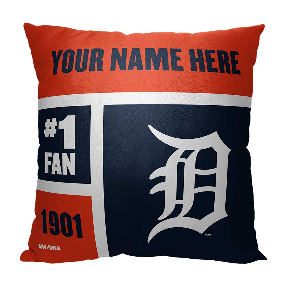 MLB Detroit Tigers Colorblock Personalized Throw Pillow 18x18 Inches