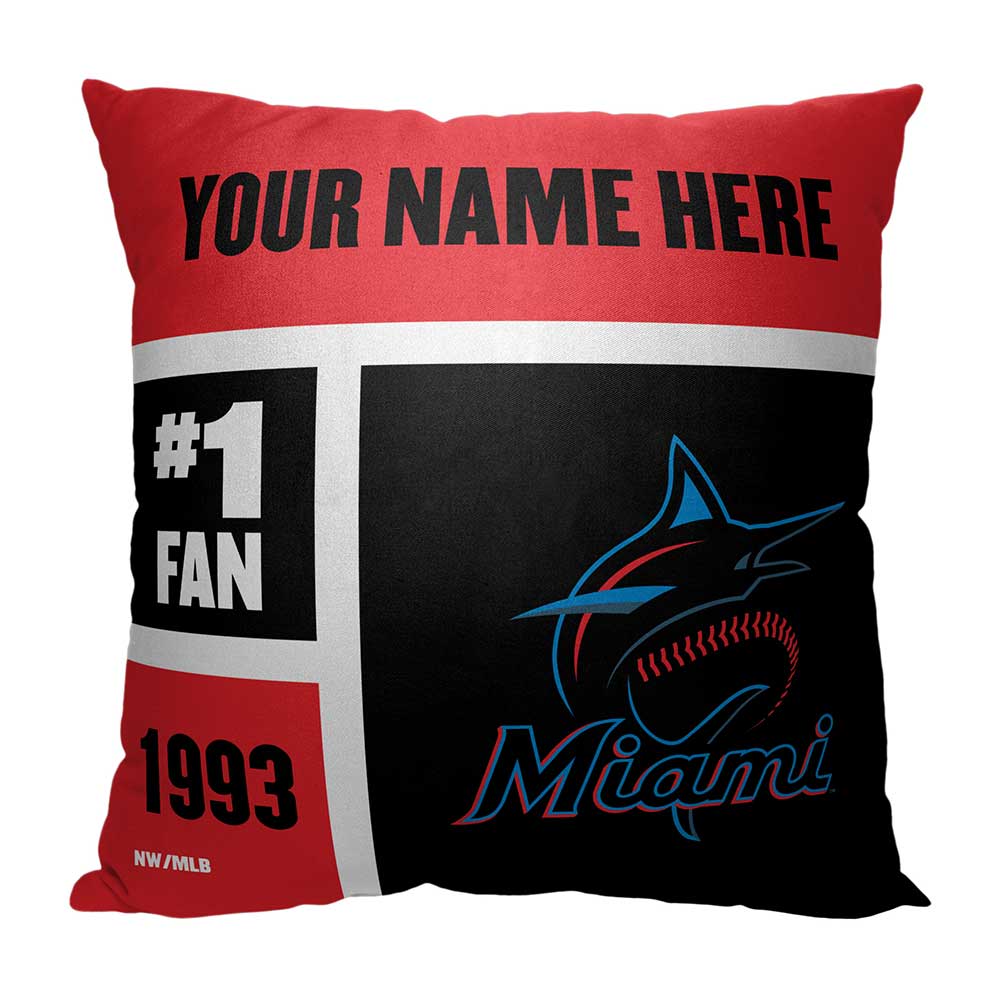 MLB Miami Marlins Colorblock Personalized Throw Pillow 18x18 Inches
