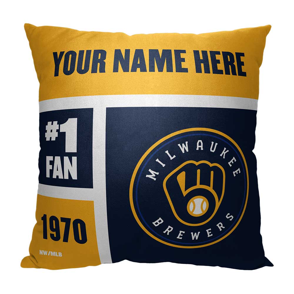 MLB Milwaukee Brewers Colorblock Personalized Throw Pillow 18x18 Inches