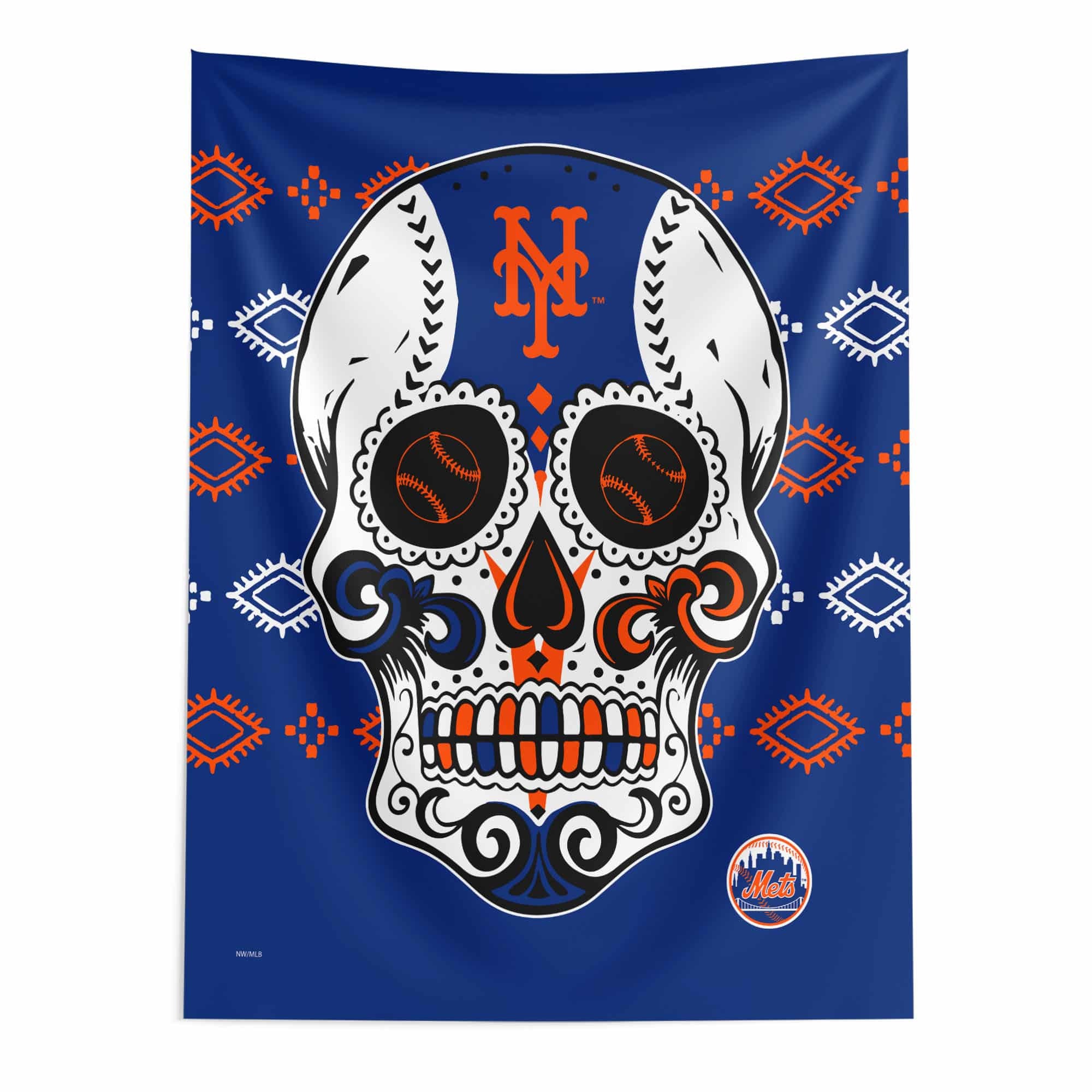New York Mets Candy Skull 50X60 Wall Hanging