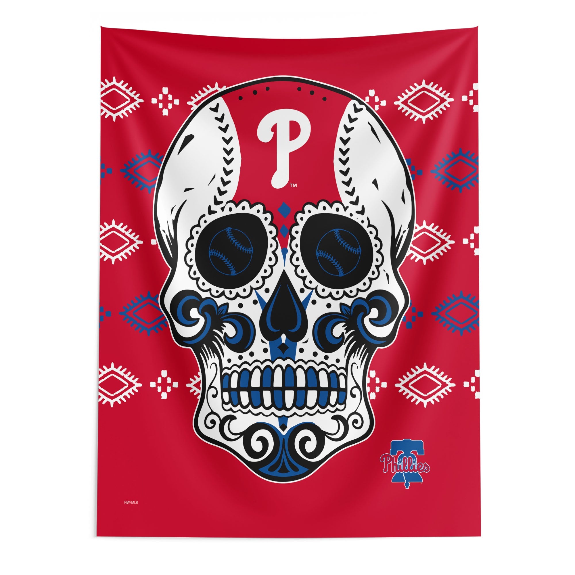 Philadelphia Phillies MLB Candy Skull Wall Hanging 50x60 Inches