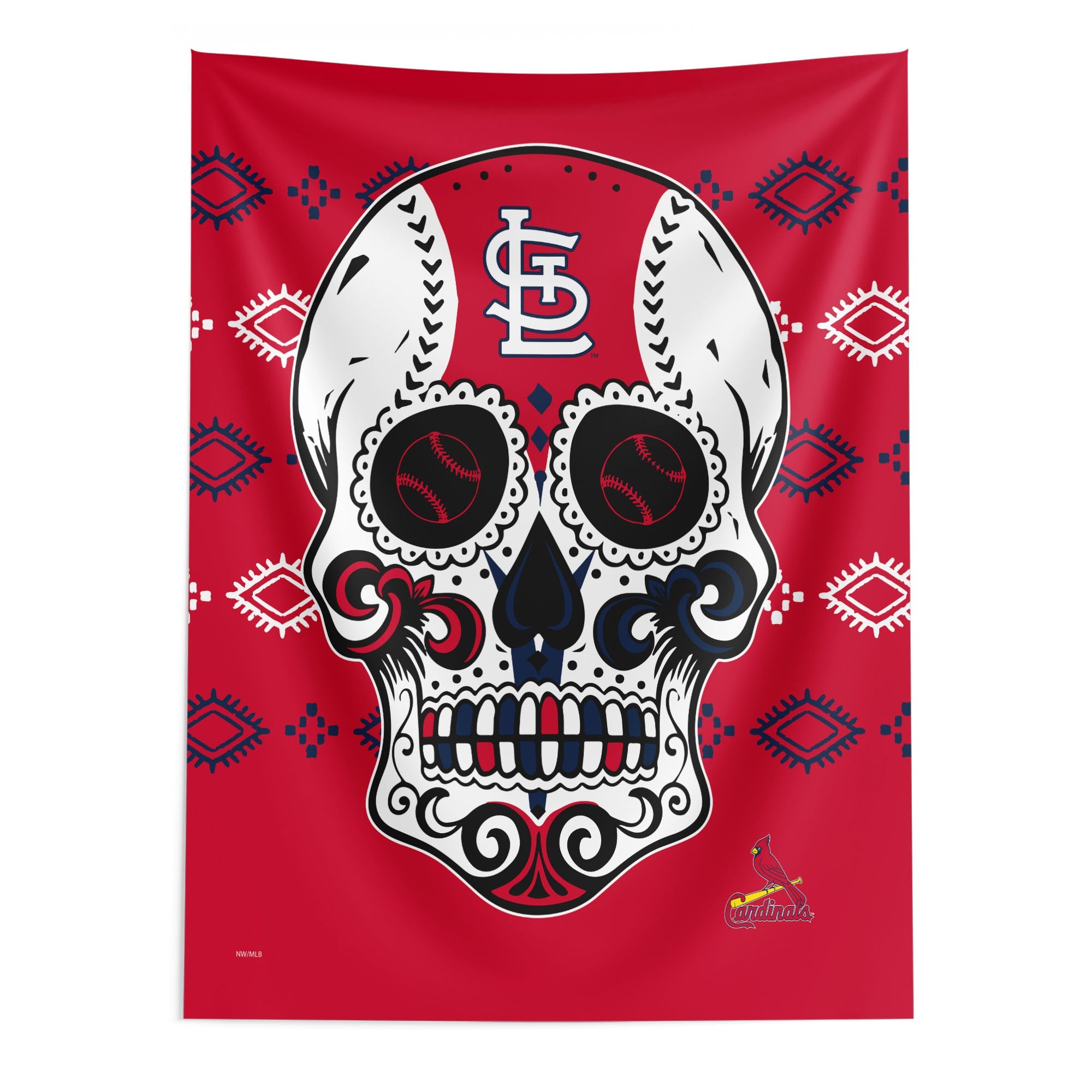 St Louis Cardinals MLB Candy Skull Wall Hanging 50x60 Inches