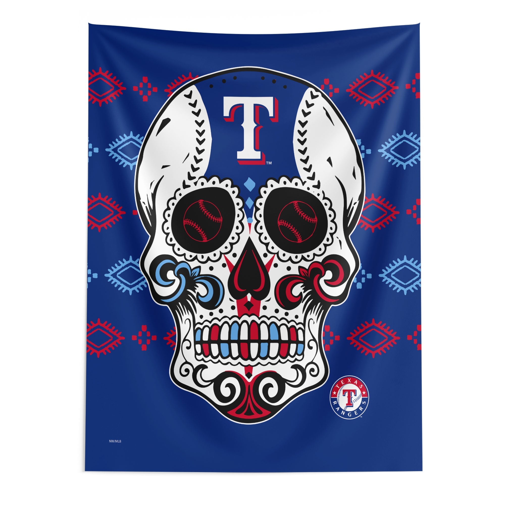 Texas Rangers MLB Candy Skull Wall Hanging 50x60 Inches