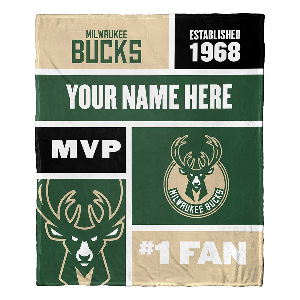 NBA Milwaukee Bucks Colorblock Personalized Silk Touch Throw Blanket 50x60 Inches