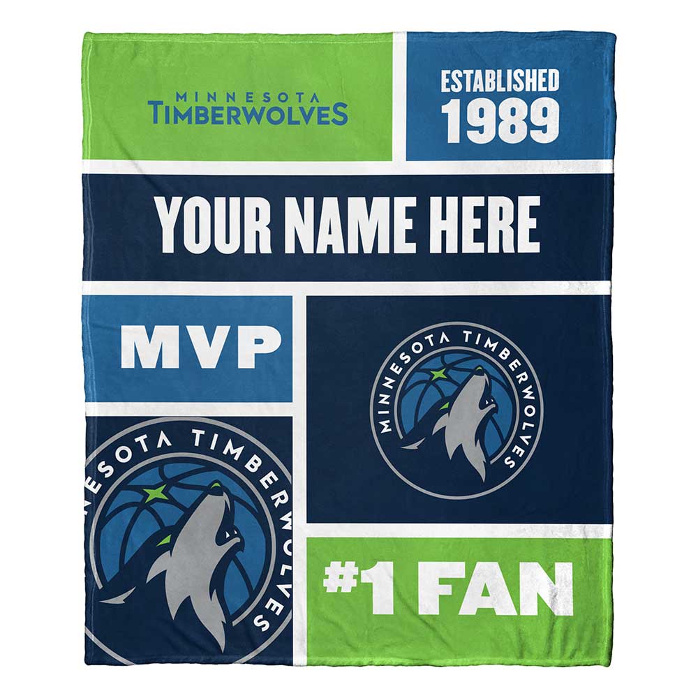 NBA Minnesota Timberwolves Colorblock Personalized Silk Touch Throw Blanket 50x60 Inches