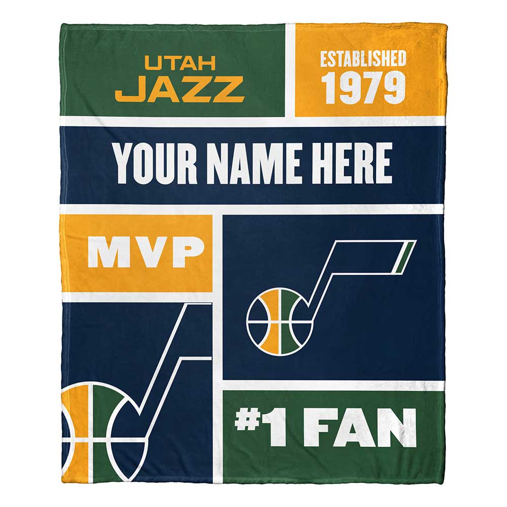 NBA Utah Jazz Colorblock Personalized Silk Touch Throw Blanket 50x60 Inches