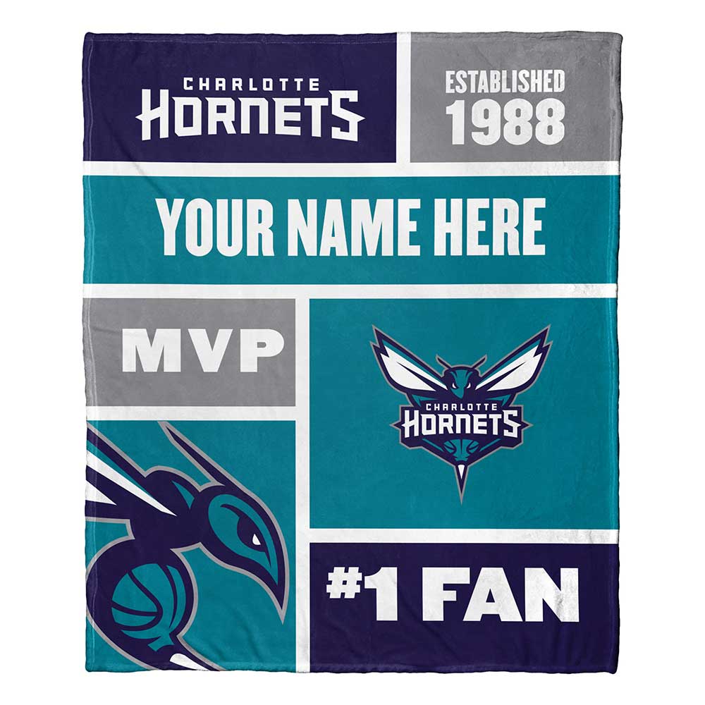 NBA Charlotte Hornets Colorblock Personalized Silk Touch Throw Blanket 50x60 Inches