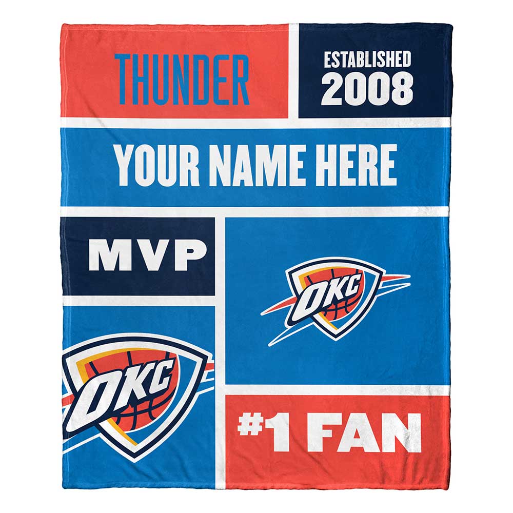 NBA Oklahoma City Thunder Colorblock Personalized Silk Touch Throw Blanket 50x60 Inches