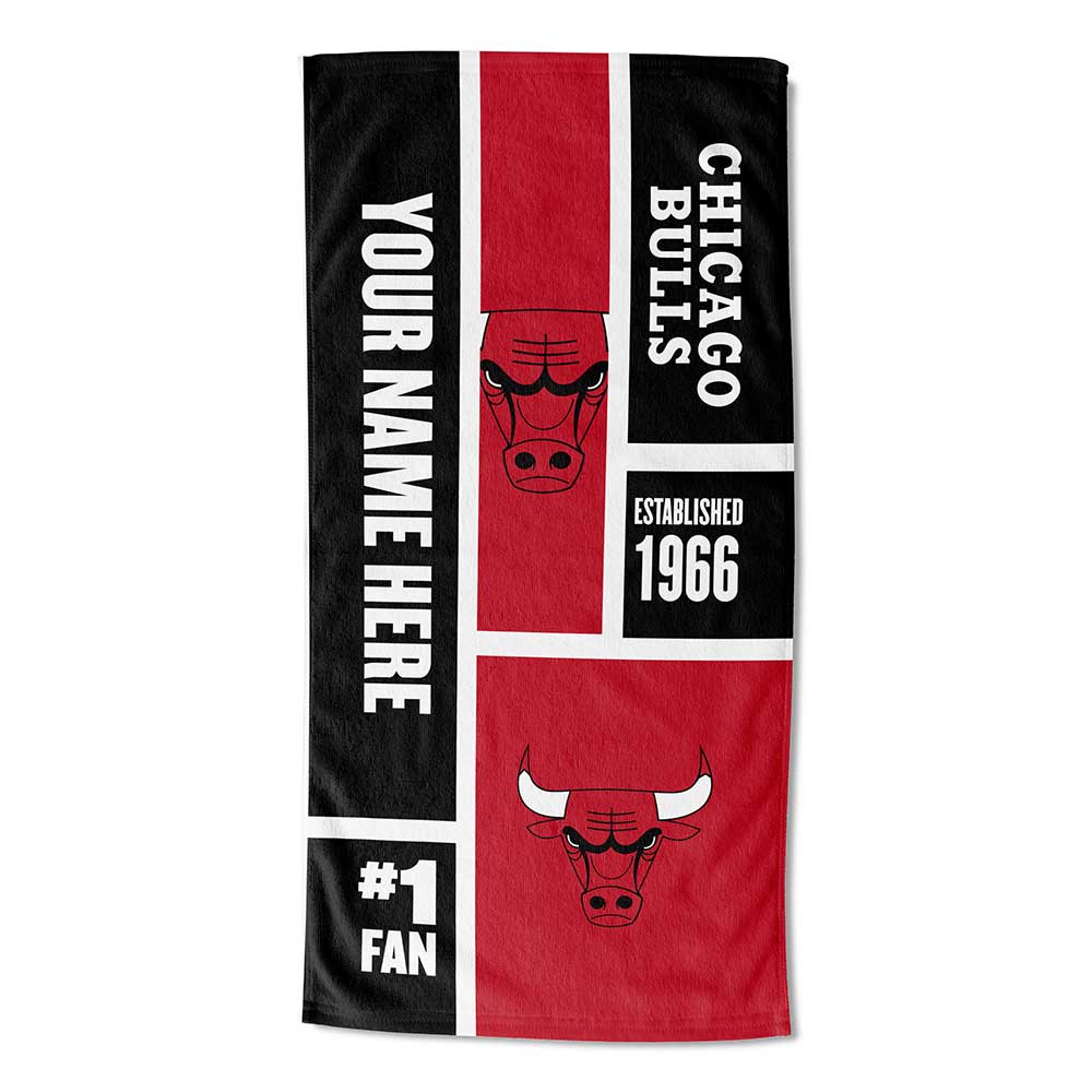 NBA Chicago Bulls Colorblock Personalized Beach Towel 30x60 Inches