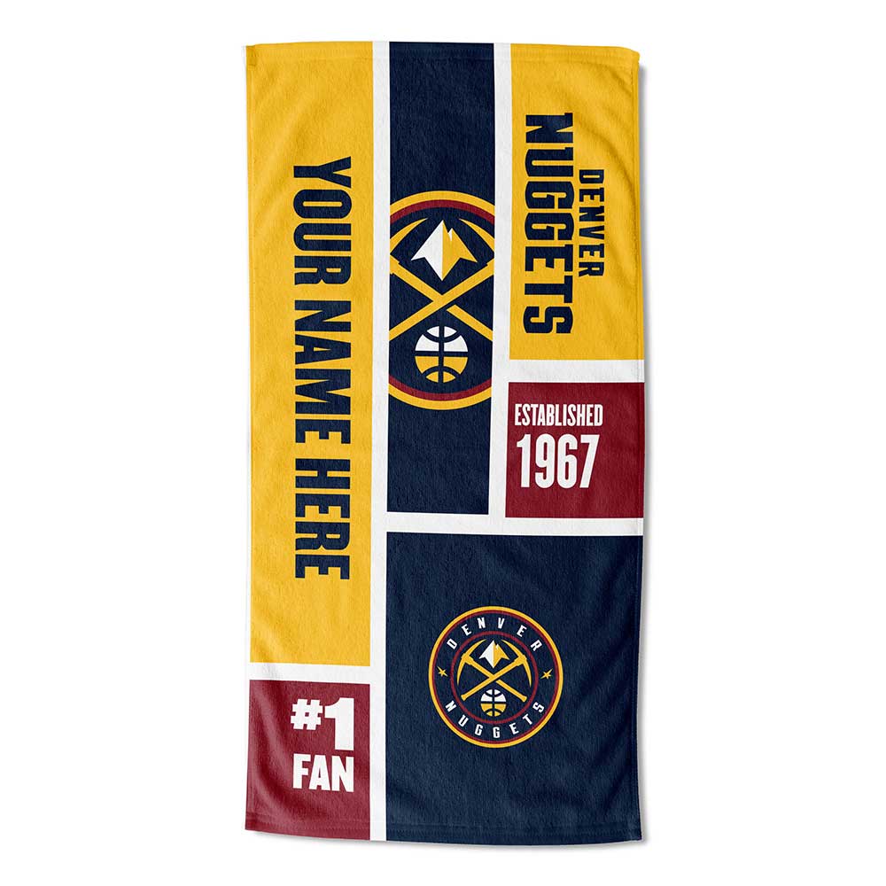 NBA Denver Nuggets Colorblock Personalized Beach Towel 30x60 Inches