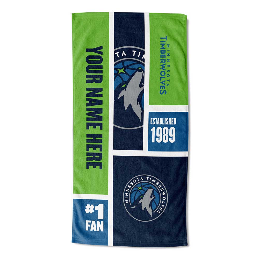NBA Minnesota Timberwolves Colorblock Personalized Beach Towel 30x60 Inches